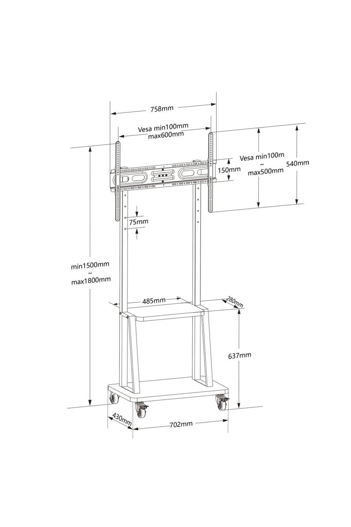 Techly-Mobile TV stand on wheels, shelf for multimedia devices, 32 - 70 inch, adjustable 2