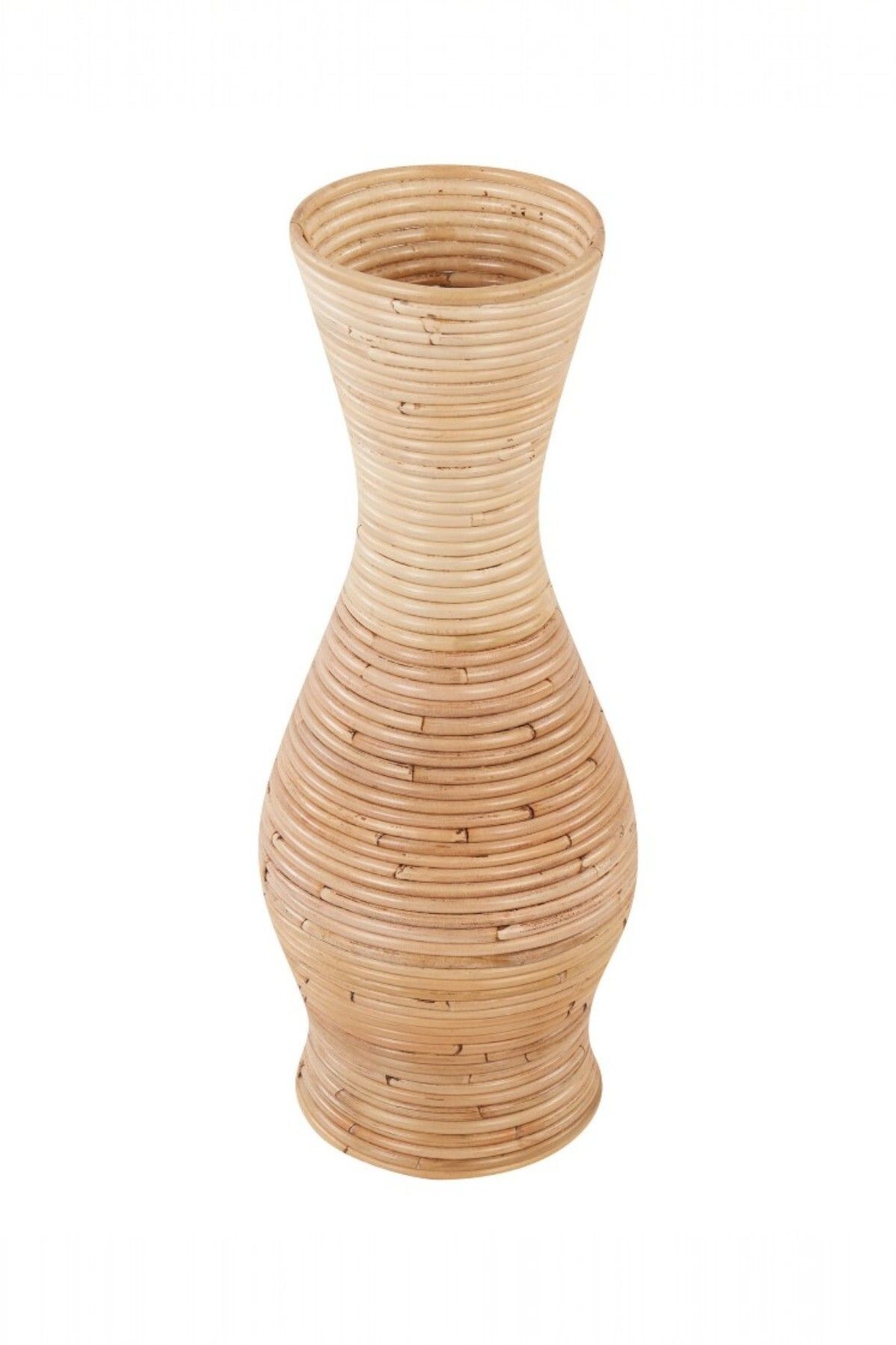 oceanpoint El Yapımı Doğal Ahşap Vazo, Dekoratif Obje, Bohem Tarz, El İşçiliği Rattan Saksı, 50 cm