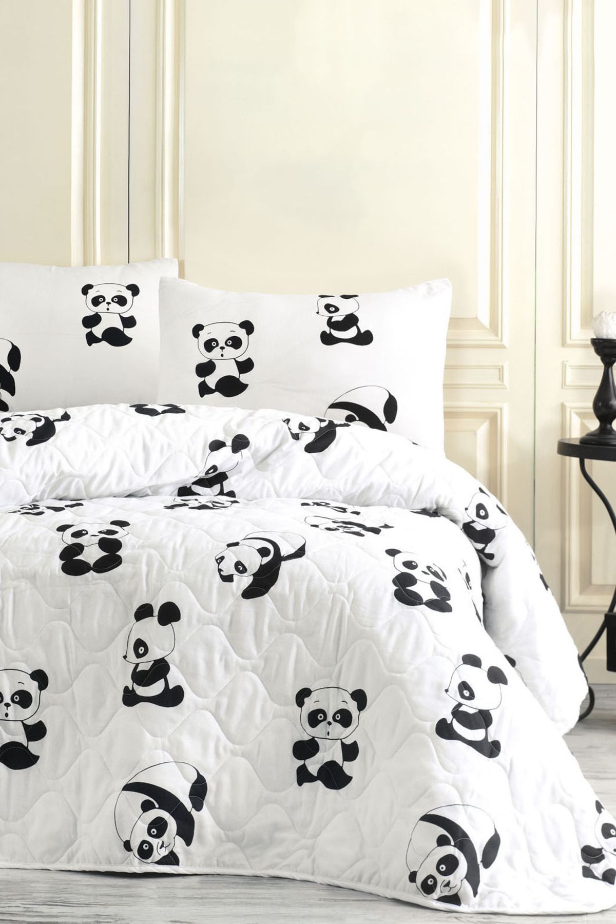 Eponj Home Çok Amaçlı Örtü Tek Kişilik Panda Beyaz