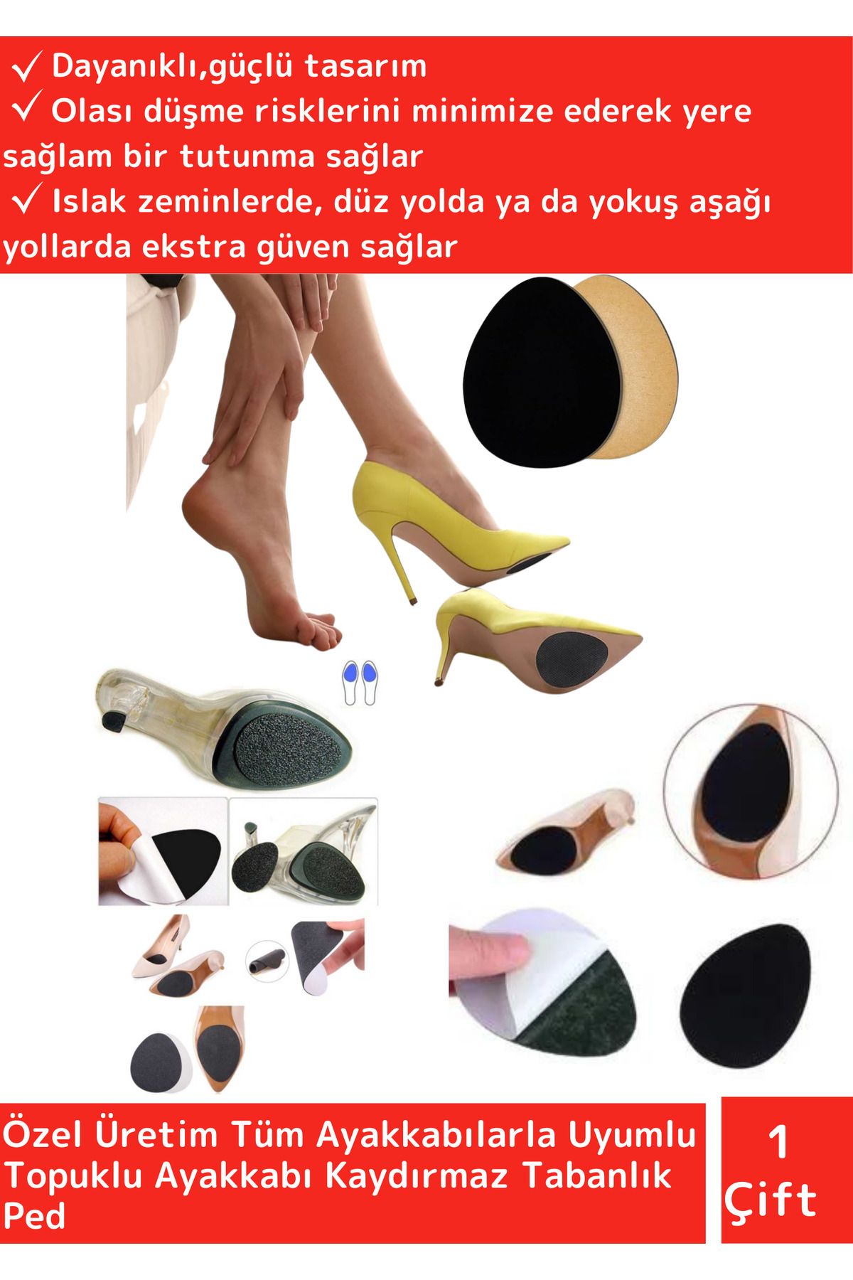 AboutThePerfect Kaymaz Topuk Tabanlığı, Tüm Ayakkabılar İçin Güçlü ve Konforlu 1 Çift