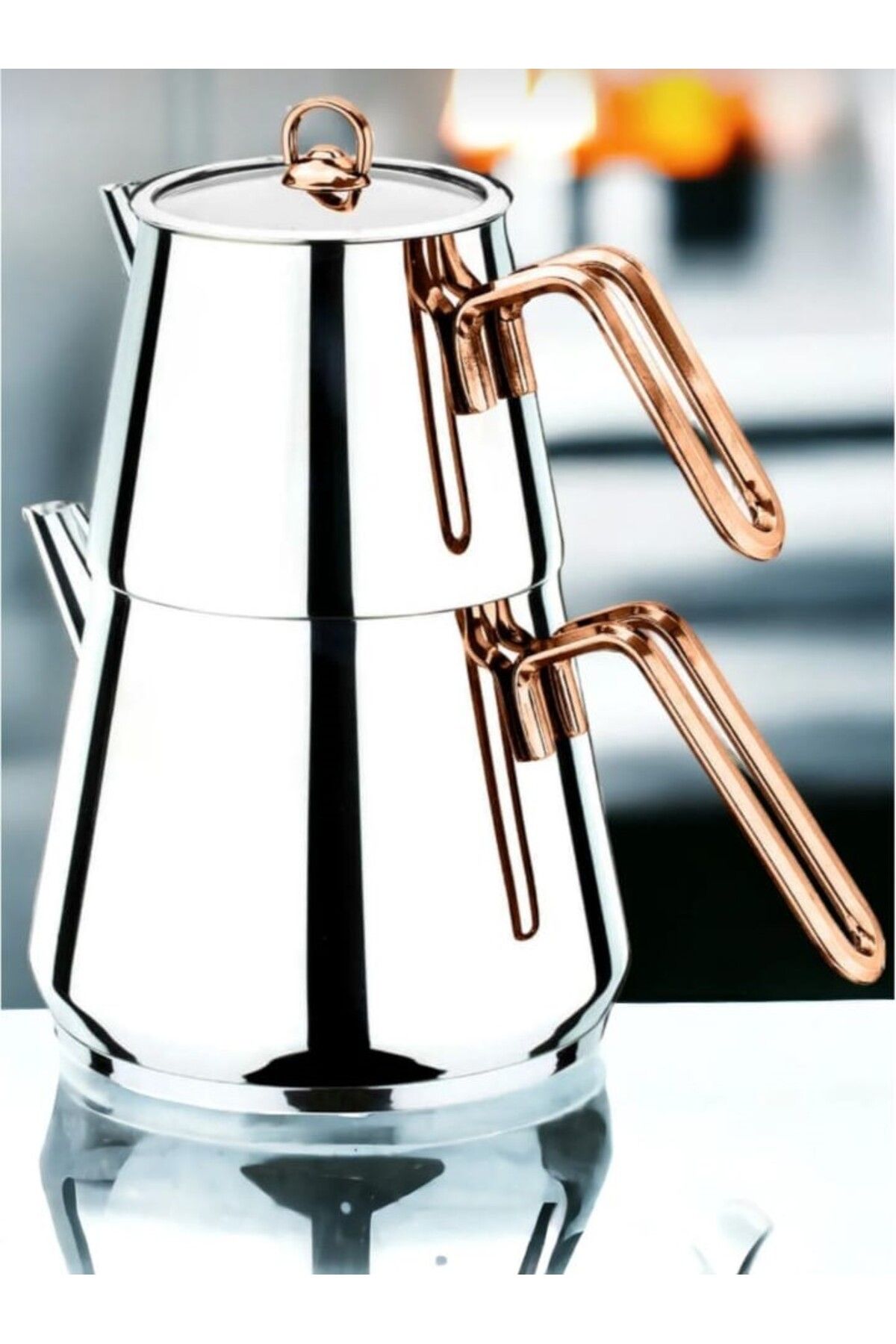 KIZILELMADA KRD Home Şık Gold Detaylı Çelik Çaydanlık