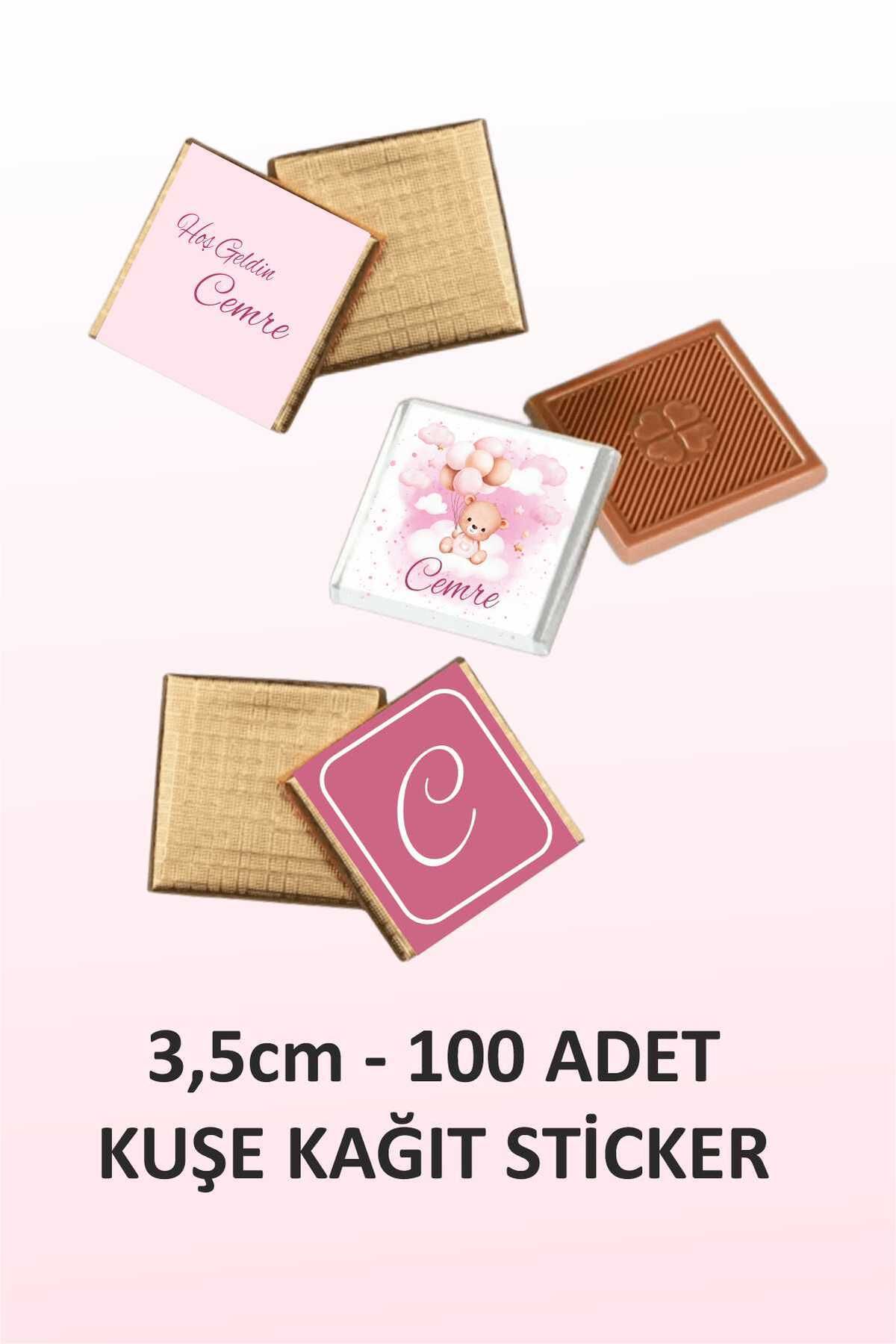 fırsatlar diyarı Ayıcık Temalı Kare Çikolata Etiketi - Parlak Kuşe Kesimli - 3,5 cm - 100 Adet