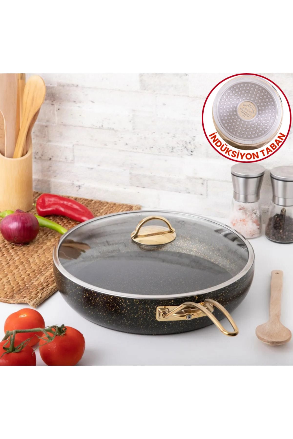 Evren 26 Cm Gold Stone Bakraç Tava (Gold Çelik Kulp)