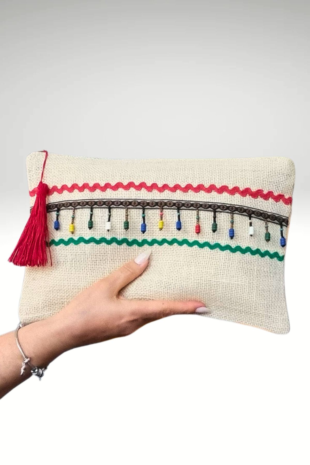 KRIMO Kadın Jüt Clutch Tasarım Bez Portföy Çanta