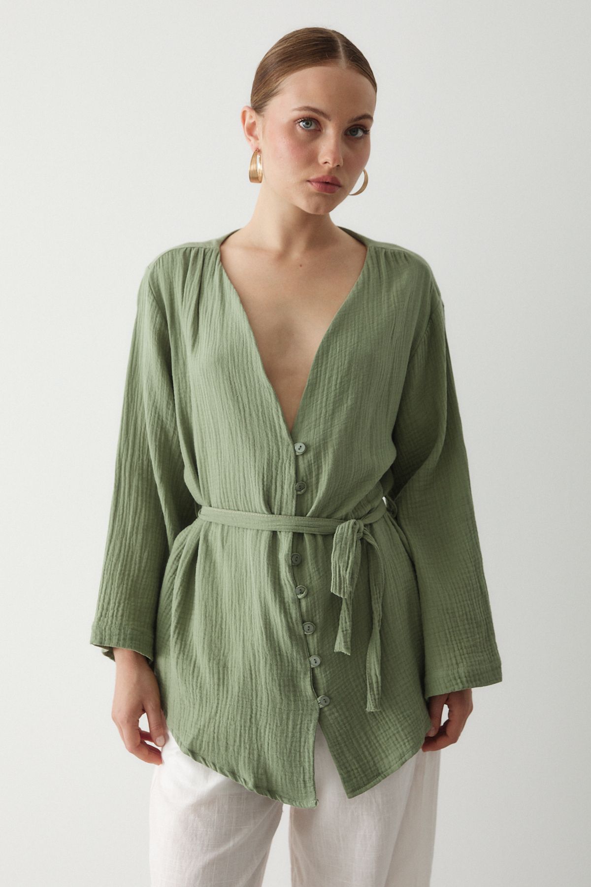 Laluvia Haki Çok Düğmeli Kimono