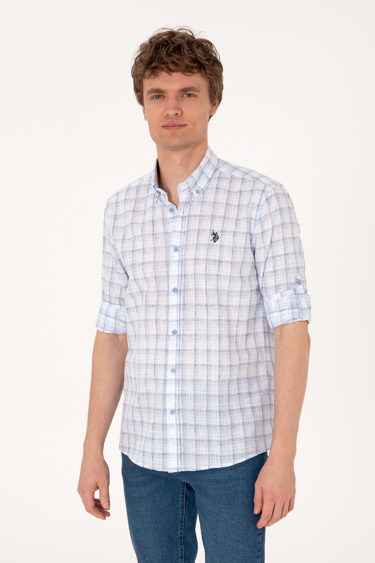 U.S. Polo Assn. Erkek Mavi Uzun Kollu Gömlek 50306348-VR036
