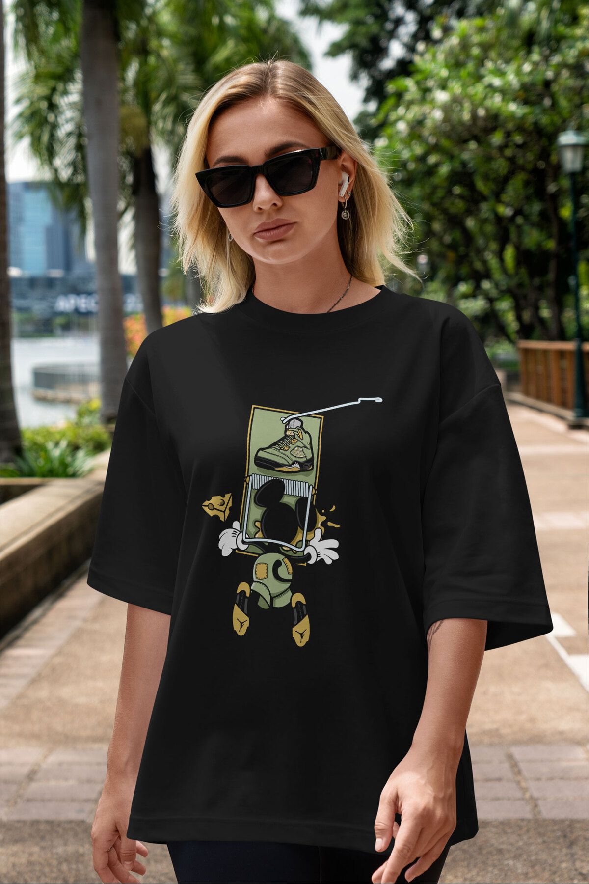 ELFAMİ Unisex Erkek/Kadın MICKEY Özel Baskılı Oversize Pamuklu Bisiklet Yaka T-Shirt