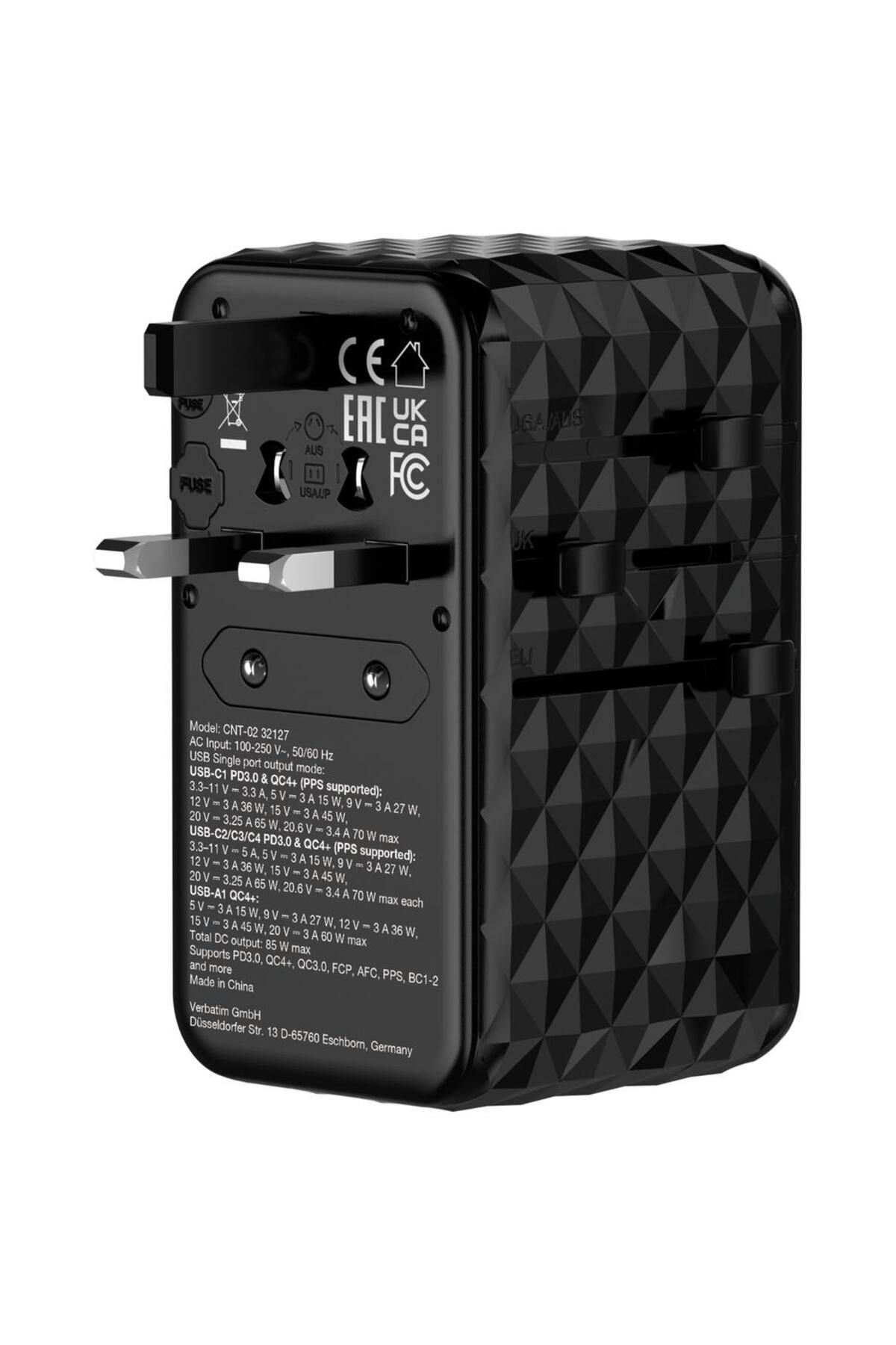 Verbatim-Incarcator retea de calatorie universal Verbatim GaN II, 85 W, 4xUSB-C PD, 1x USB-A QC (Negru) 7