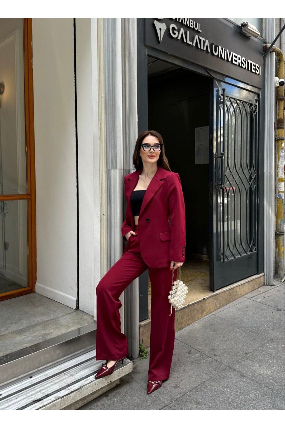 Castivo Fashion Yüksek Bel Bol Paça Pantolonlu Ceket Takımı