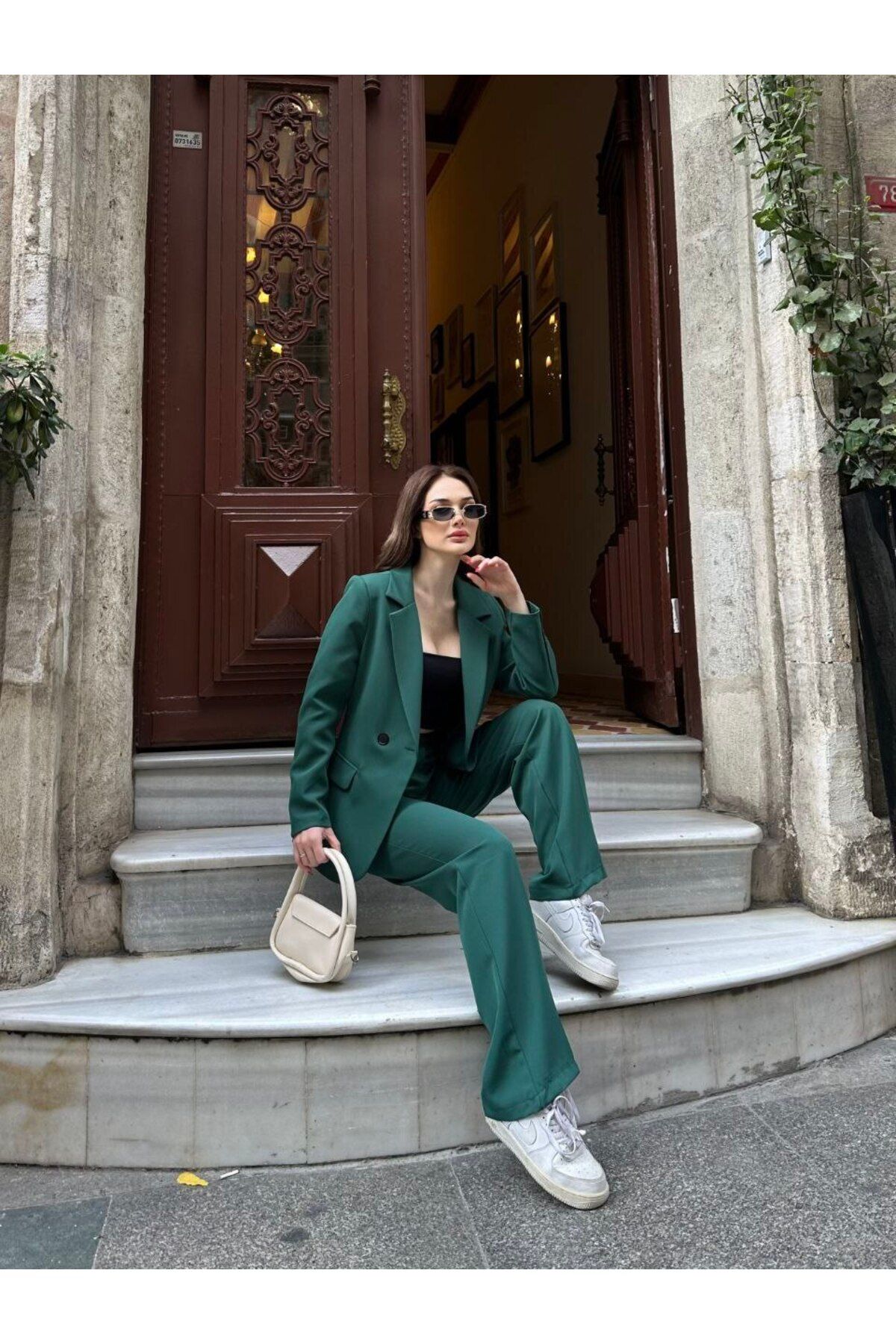 Castivo Fashion Yüksek Bel Bol Paça Pantolonlu Ceket Takımı