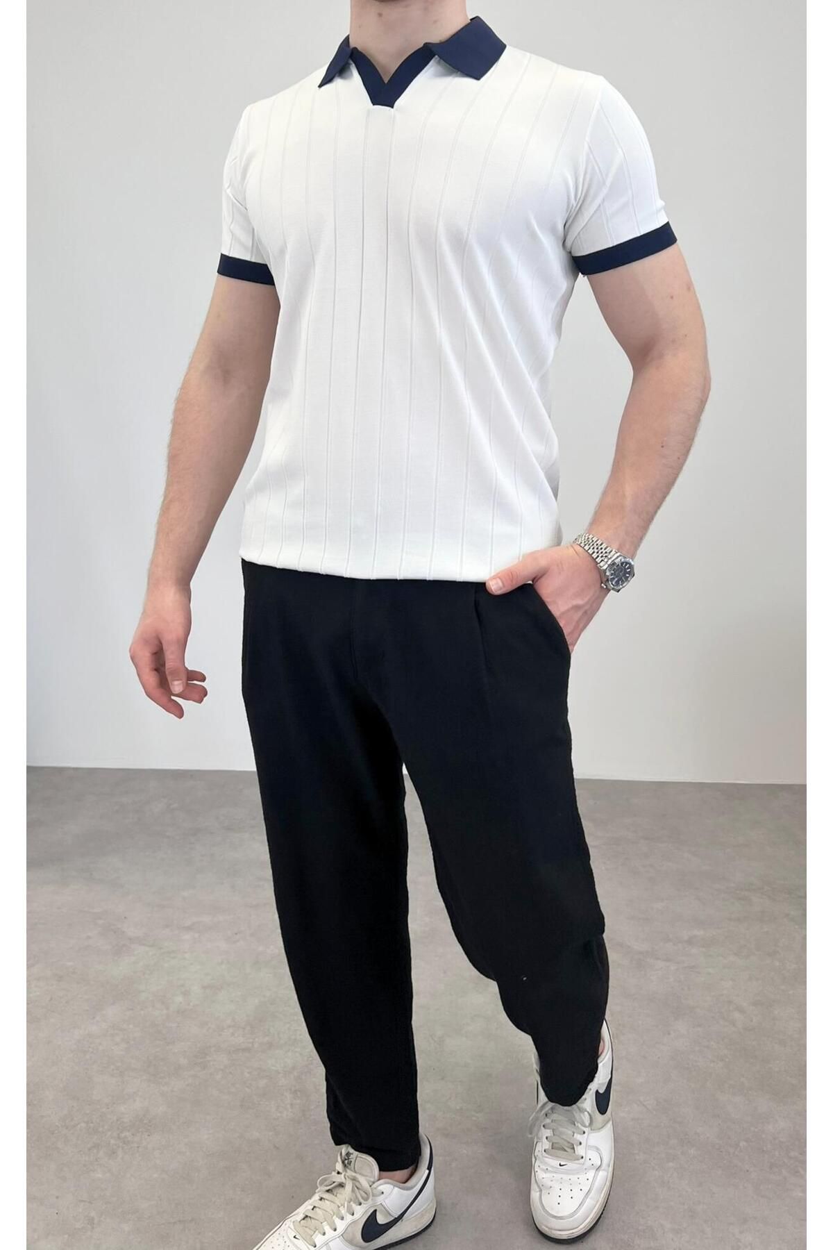 RIESGO ÖRME POLO YAKA KALIN FİTİLLİ T-SHIRT