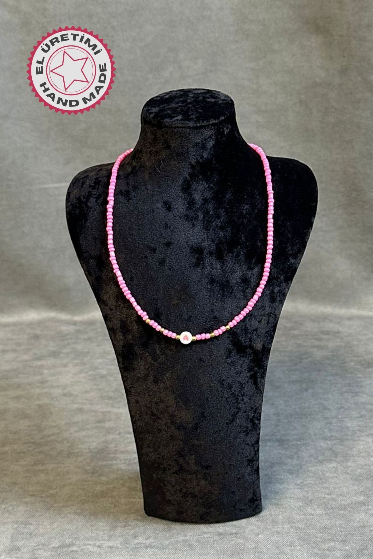 Uretti - Tuğba 9352 8102 El Yapımı Pembe Kum Boncuk Kız Çocuk Kolye