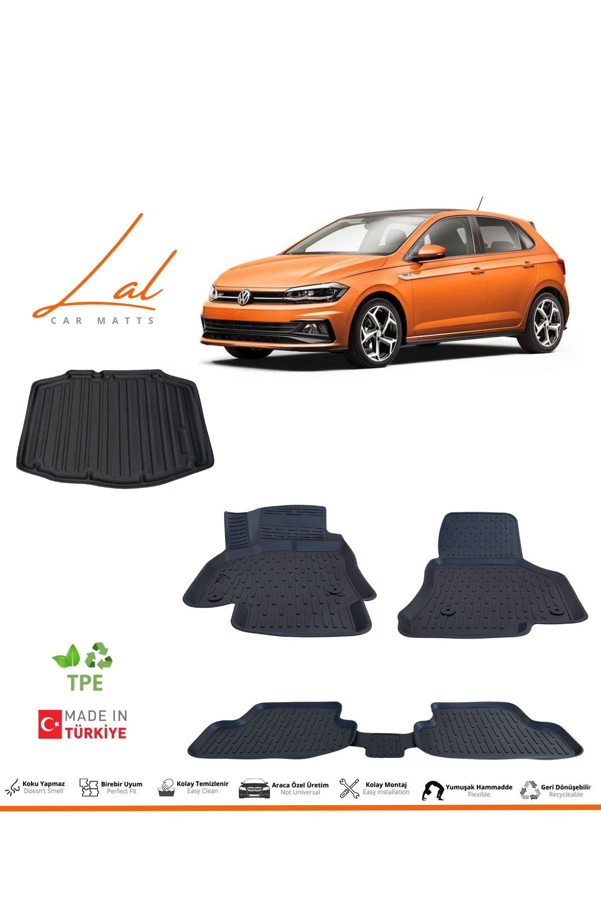 Lal Volkswagen Polo TRENDLİNE 3D Havuzlu Paspas Bagaj Havuzu Seti (2017-2021 uyumlu)