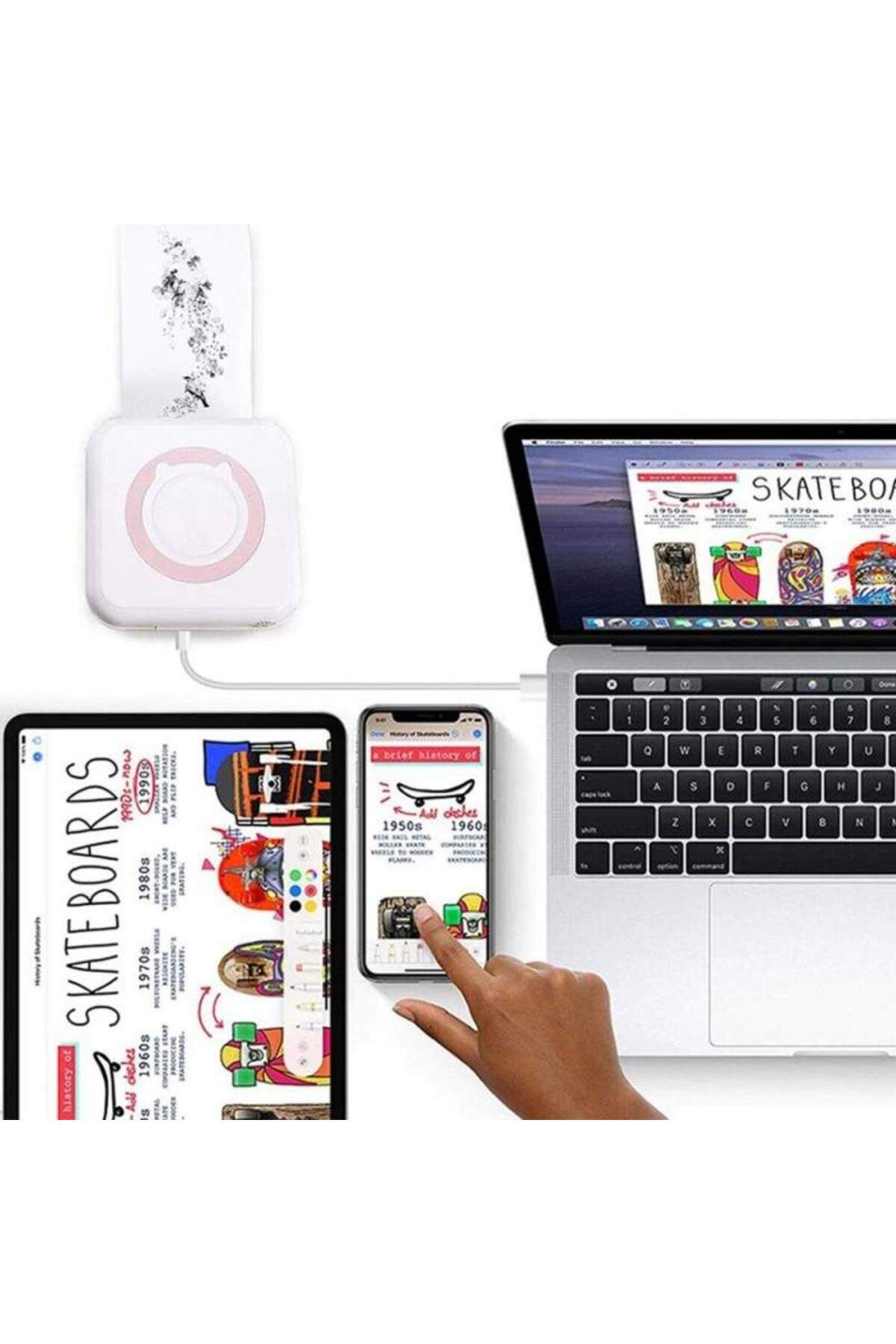 SIKS-Mini Portable Pocket Printer, with App, Thermal Printing, iOS/Android Compatible, White/Pink 4