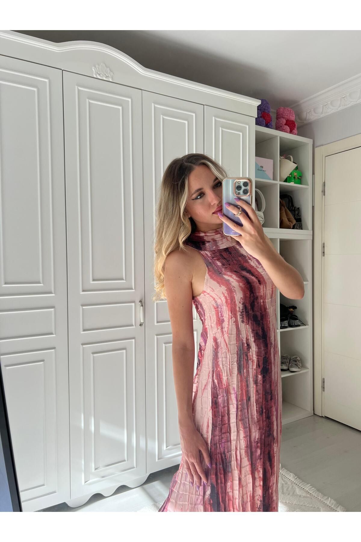 ab abone butik Batik Desenli Kolsuz Elbise