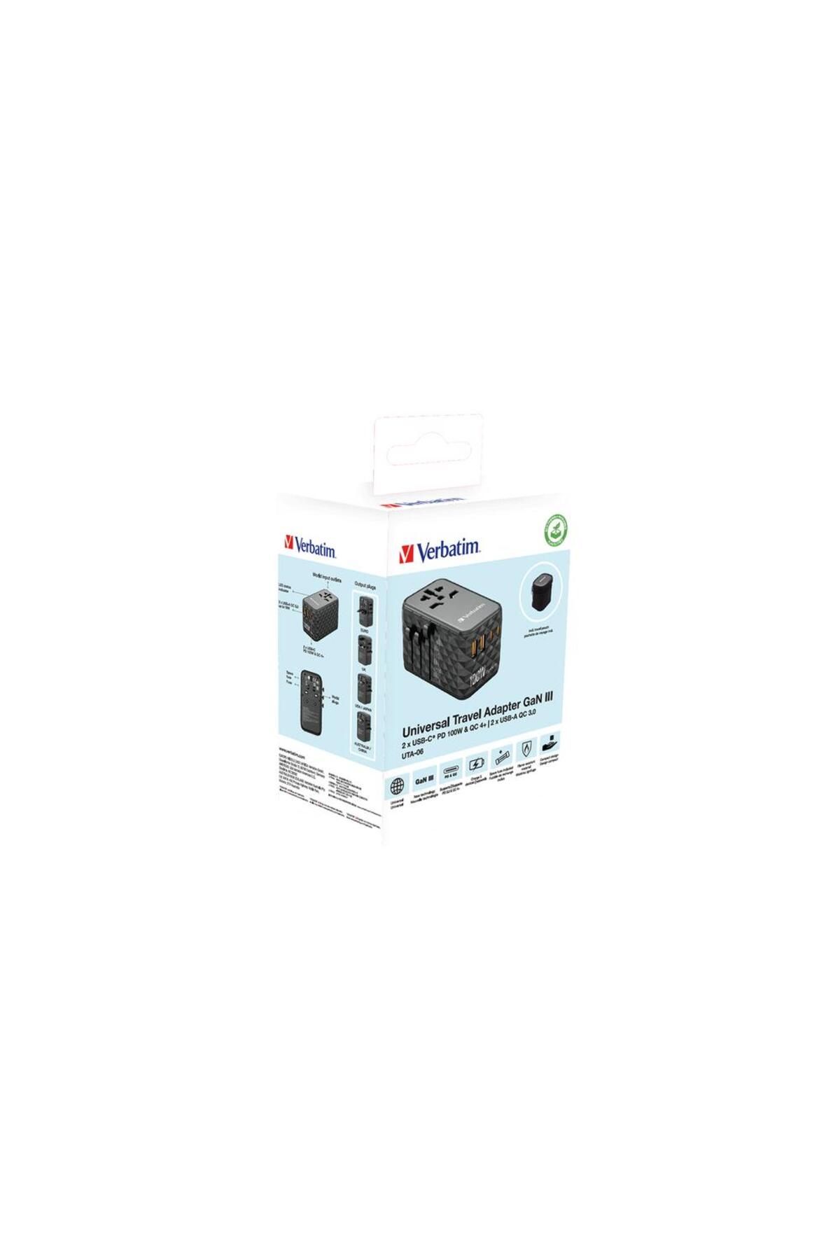 Verbatim-Incarcator retea de calatorie universal Verbatim UTA-06, 100 W, 2xUSB-C PD & QC 4+ & 2 x USB-A QC 4