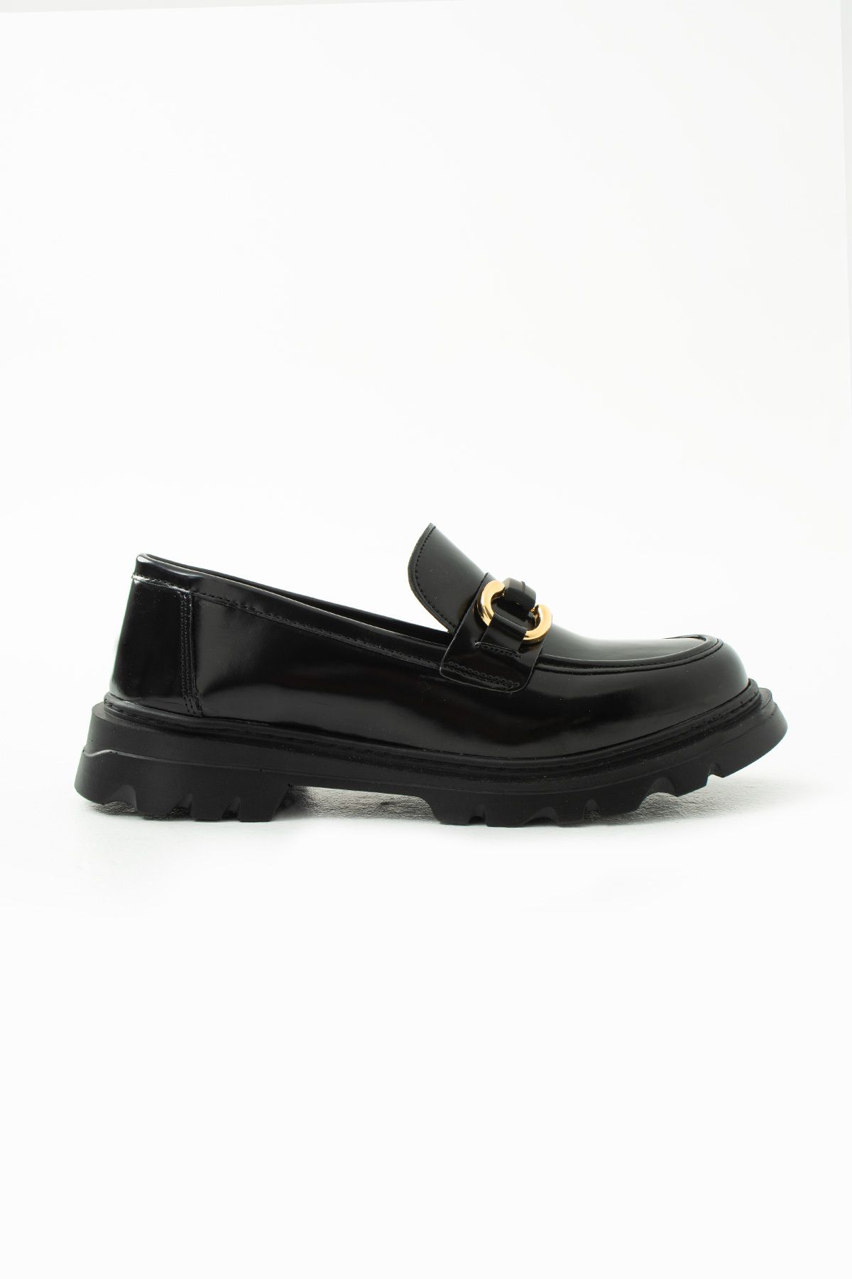 Siena Shoes Azura Kadın Gold Toka Detaylı Loafer Siyah Rugan