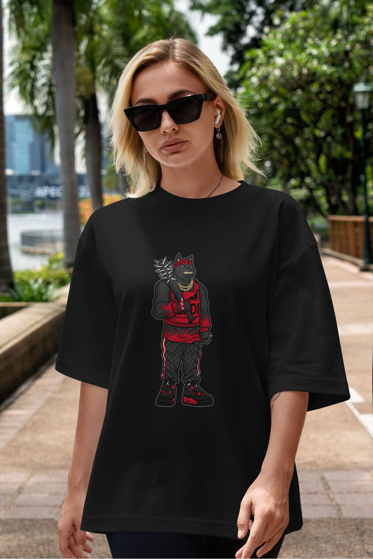 ELFAMİ Unisex Erkek/Kadın JAGUAR Özel Baskılı Oversize Pamuklu Bisiklet Yaka T-Shirt
