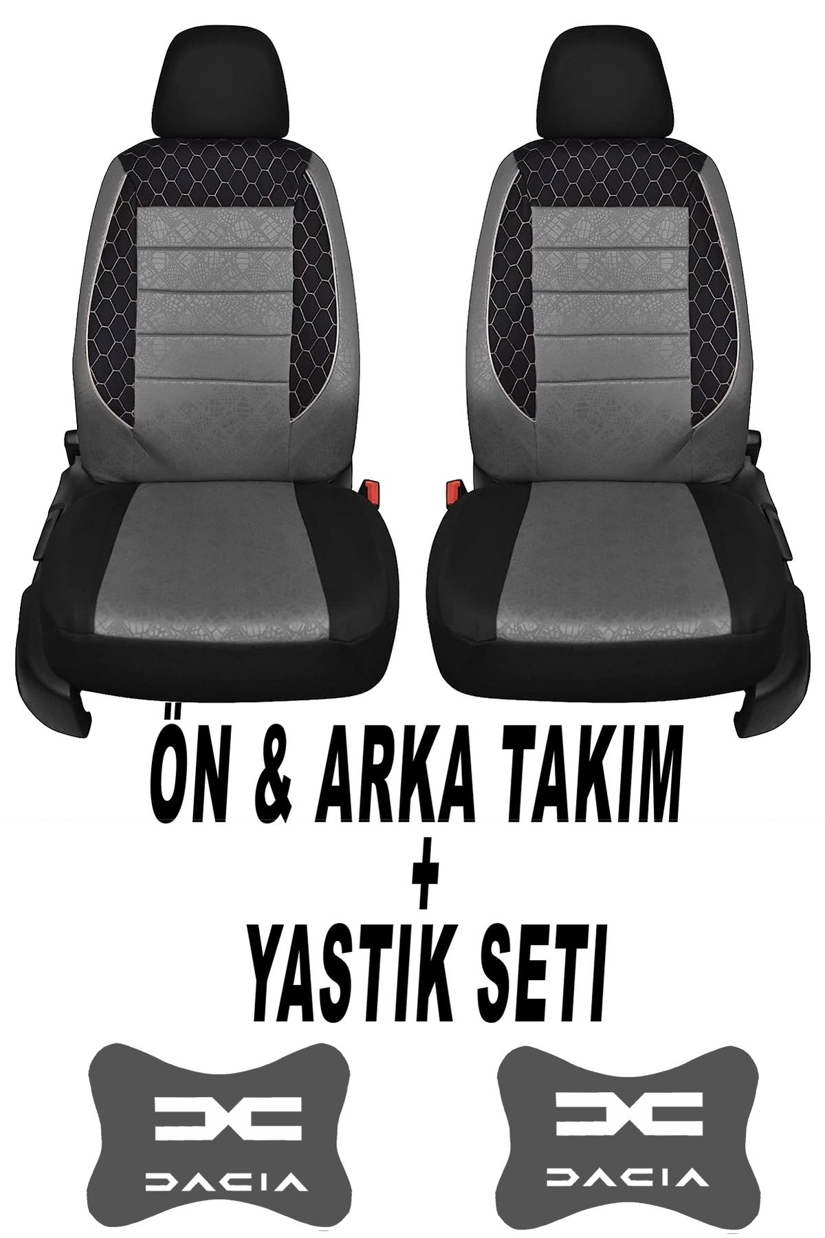 1araba1ev Oto Koltuk Kılıfı Dacia Ön Arka Takım + 2 Adet Boyun Yastığı Seti