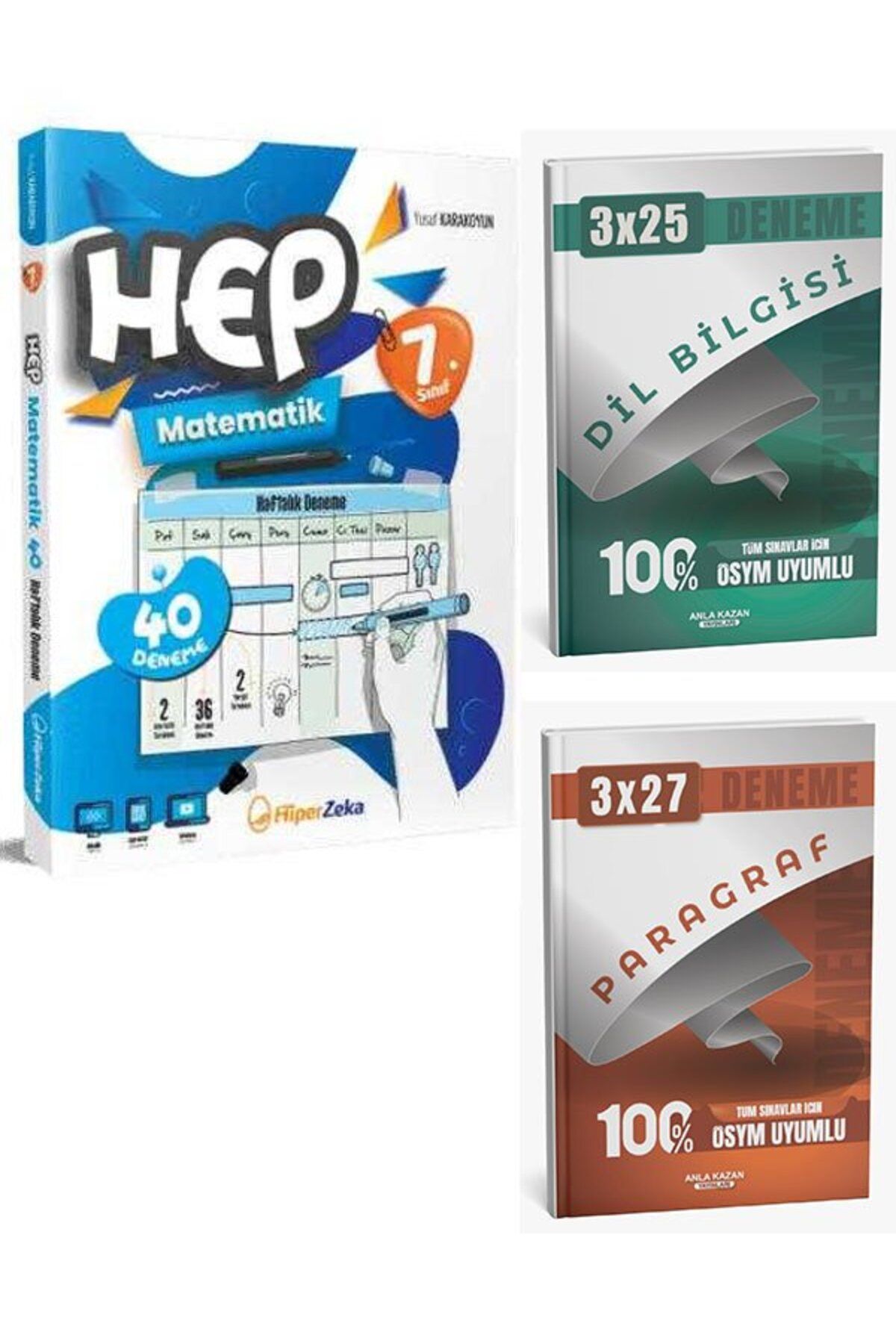 Anla Kazan Yayınları HiperZeka 2026 7. Sınıf Haftalık HEP Matematik 40 Deneme+AnlaKazan Paragraf+Dilbilgisi