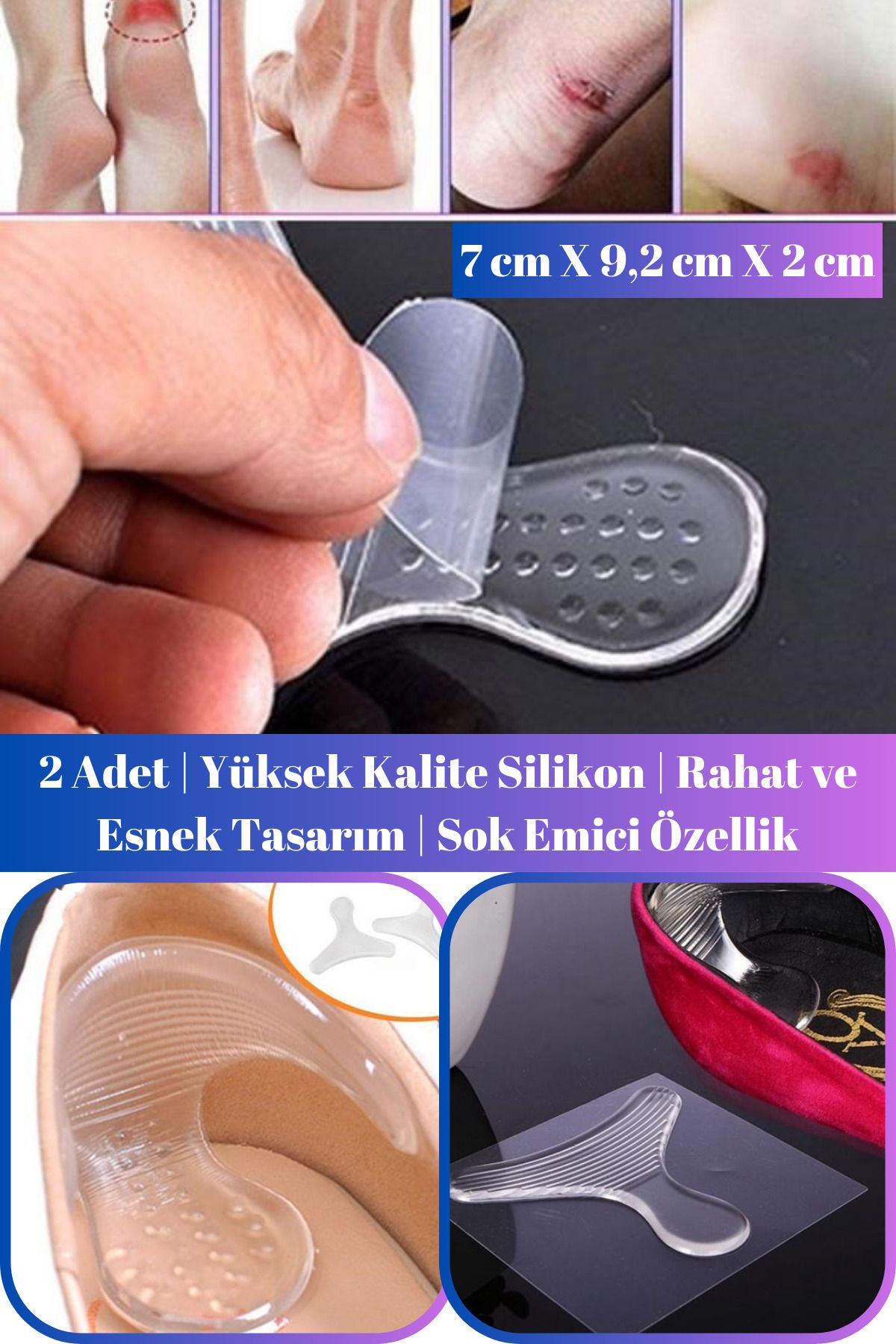 AboutThePerfect 2'li Silikon Topuk Koruyucu, Rahat ve Konforlu Ayakkabı Destekleri