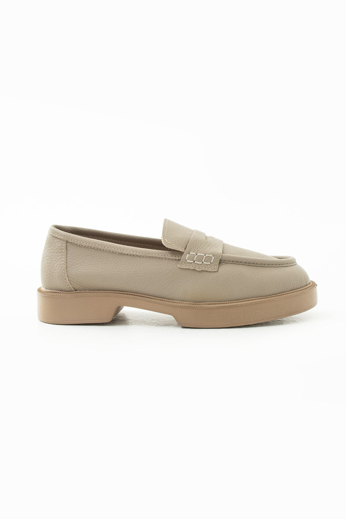 Siena Shoes Alba Kadın Kuşak Detaylı Hakiki Deri Loafer Bej Floter