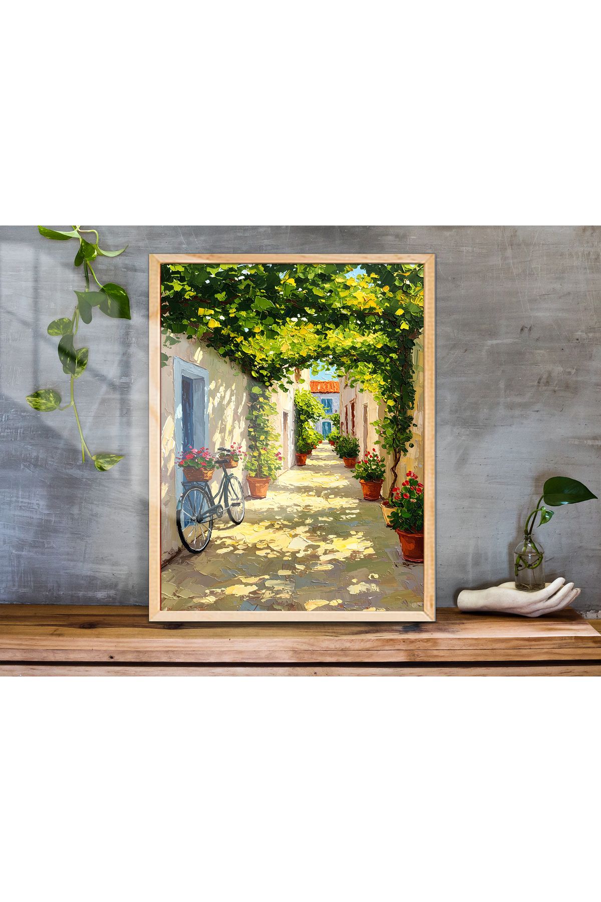 sames decoration Akdeniz kasabası - Yağlı boya görünümlü - tekli tablo