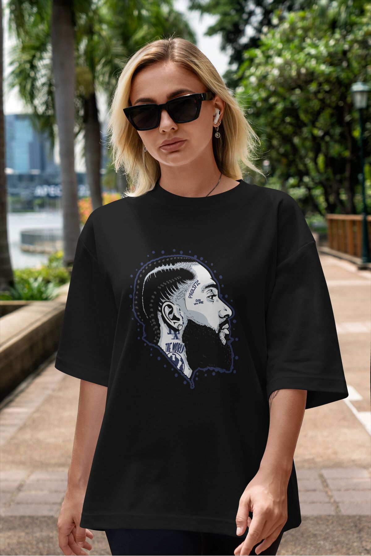 ELFAMİ Unisex Erkek/Kadın PROLTFIC Özel Baskılı Oversize Pamuklu Bisiklet Yaka T-Shirt