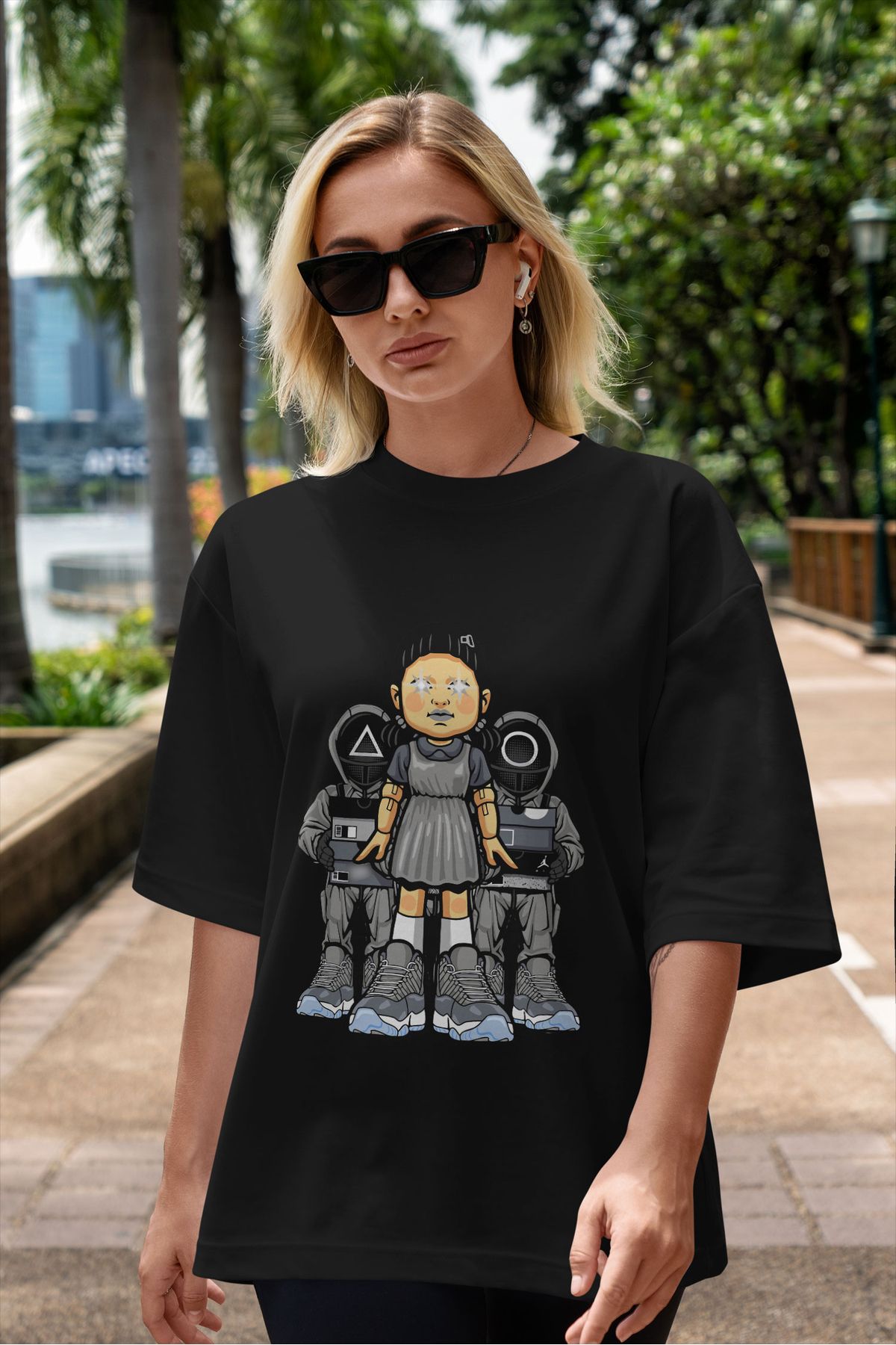 ELFAMİ Unisex Erkek/Kadın SQUID GAME 2 Özel Baskılı Oversize Pamuklu Bisiklet Yaka T-Shirt
