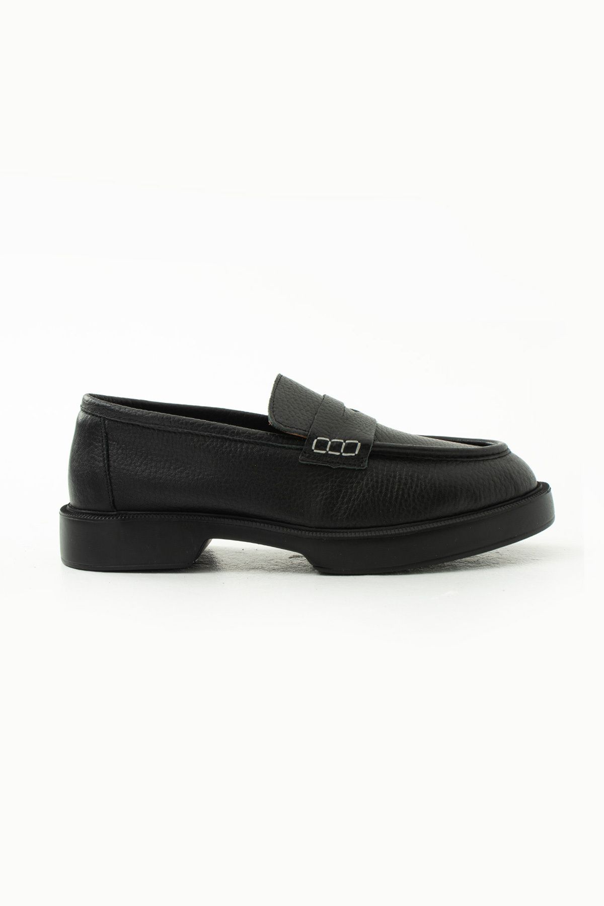 Siena Shoes Alba Kadın Kuşak Detaylı Hakiki Deri Loafer Siyah Floter