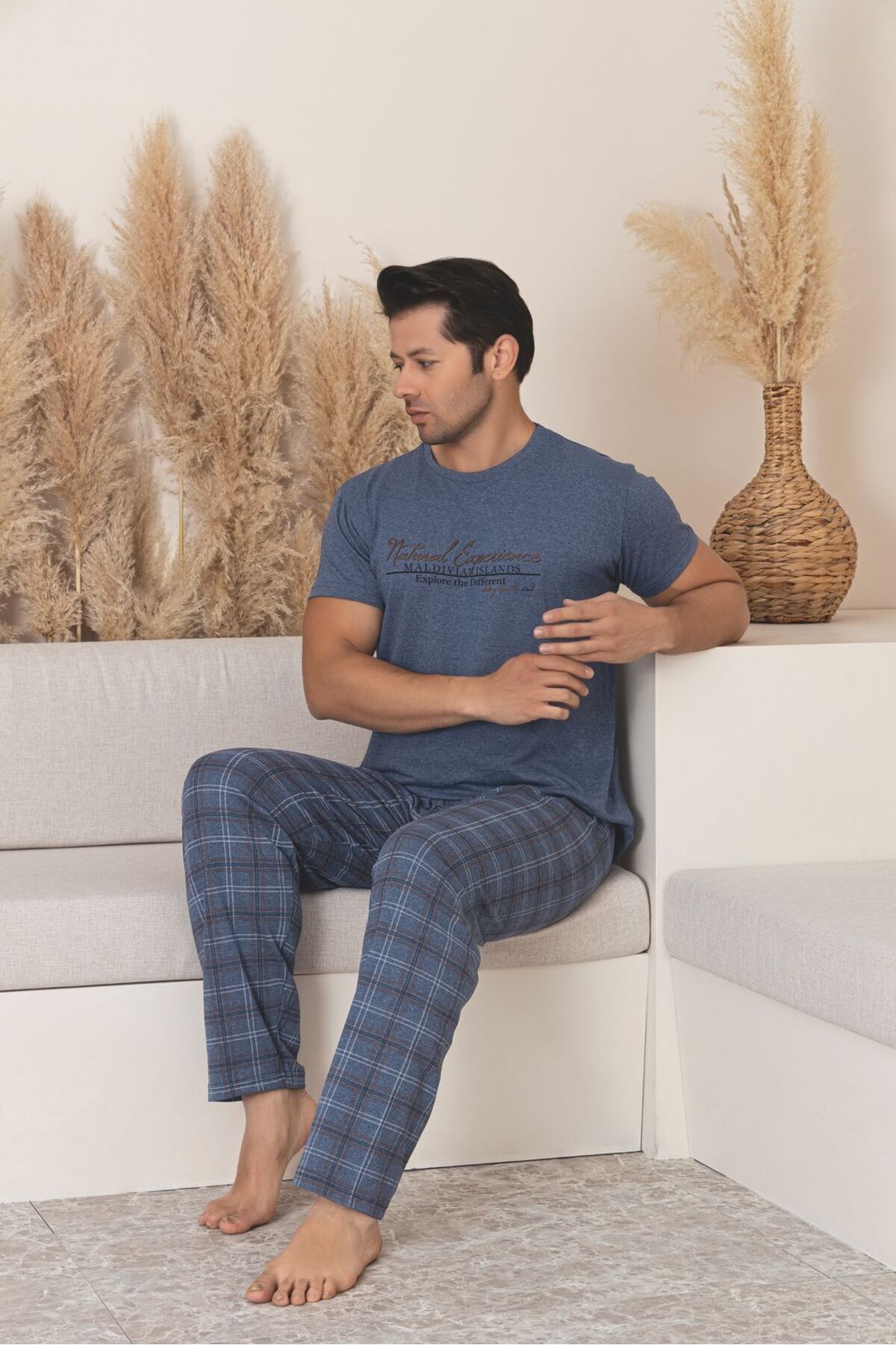 Sude HOMEWEAR ERKEK DESENLİ KISA KOL PİJAMA TAKIMI