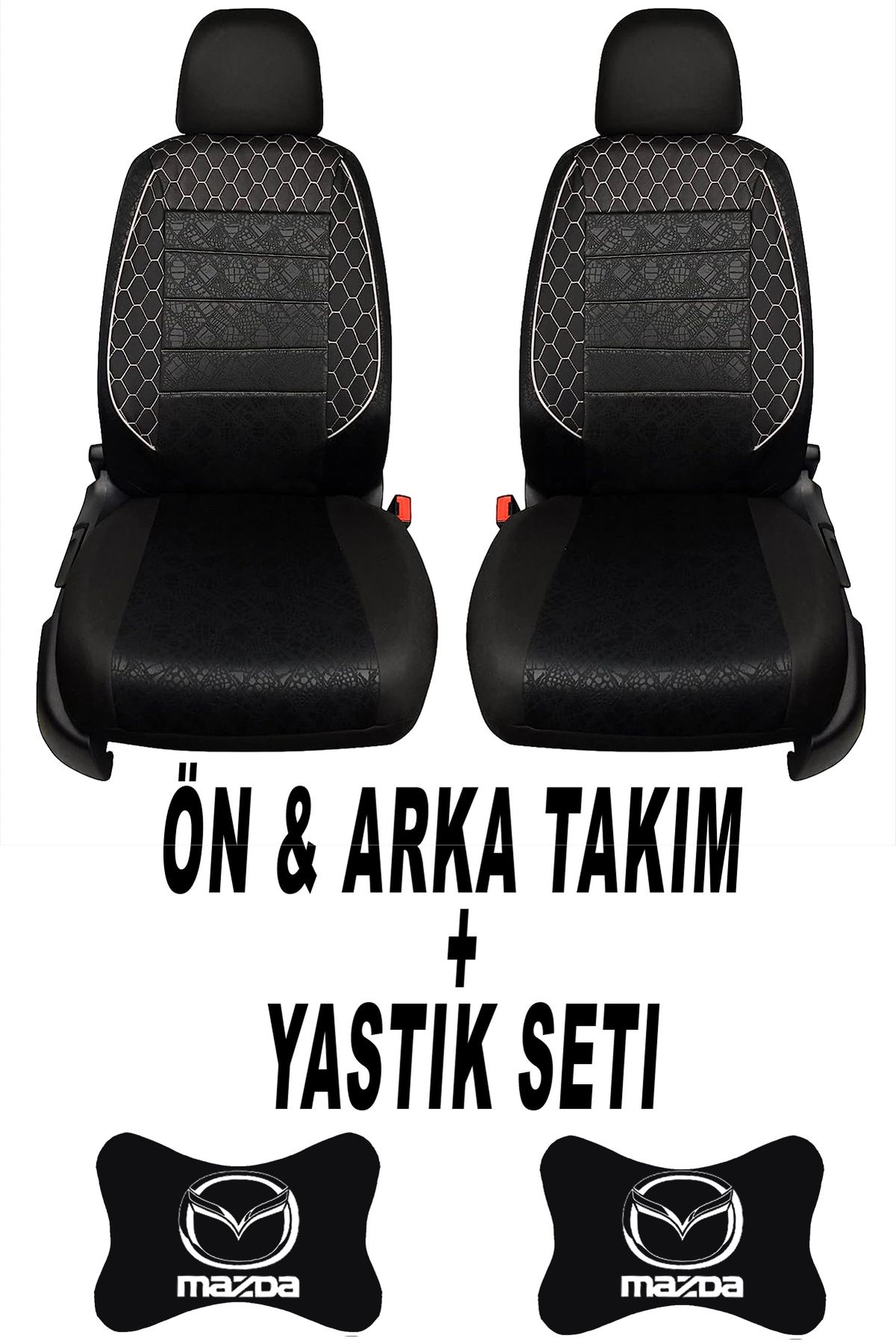 1araba1ev Oto Koltuk Kılıfı Mazda Ön Arka Takım + 2 Adet Boyun Yastığı Seti