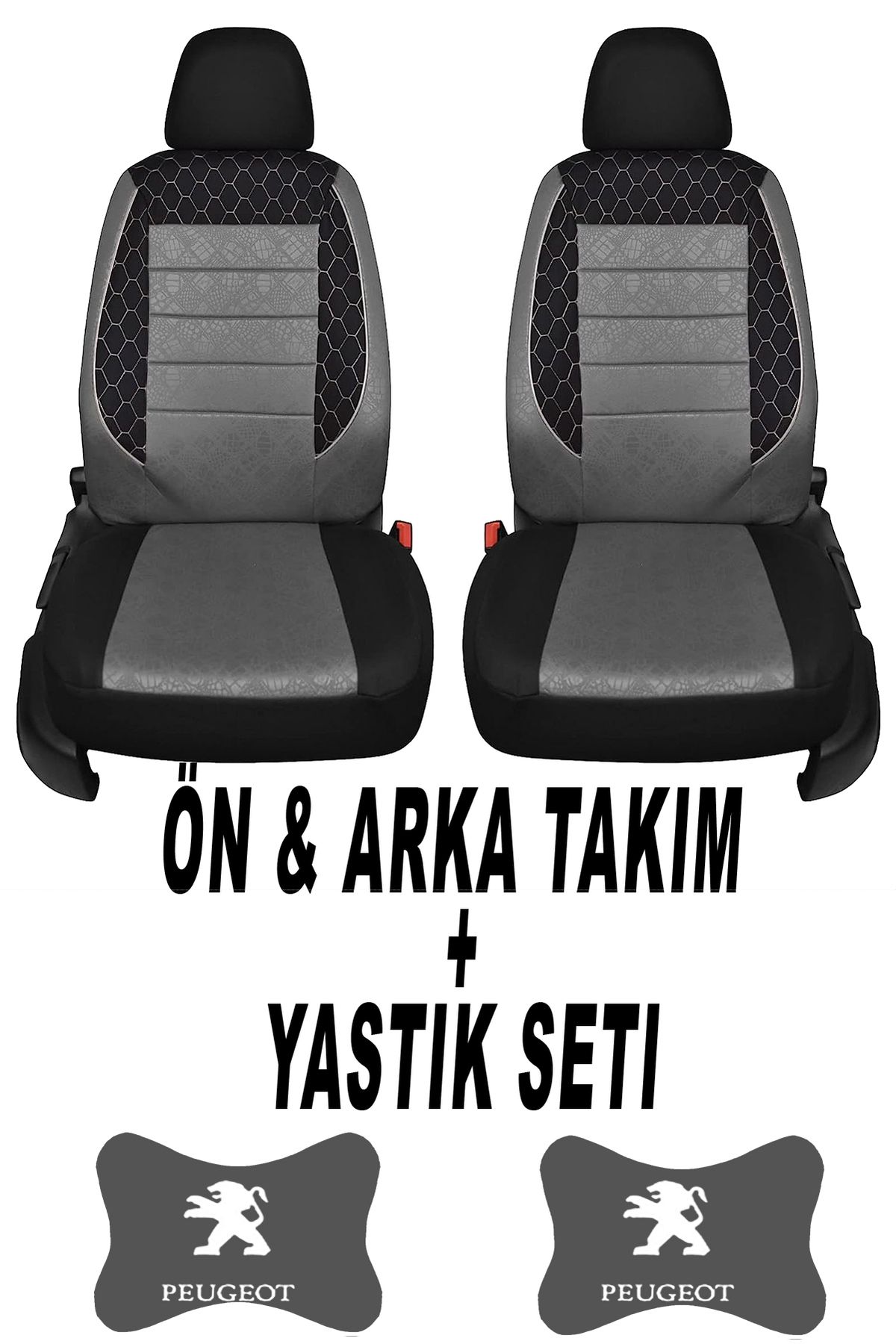 1araba1ev Oto Koltuk Kılıfı Peugeot Ön Arka Takım + 2 Adet Boyun Yastığı Seti
