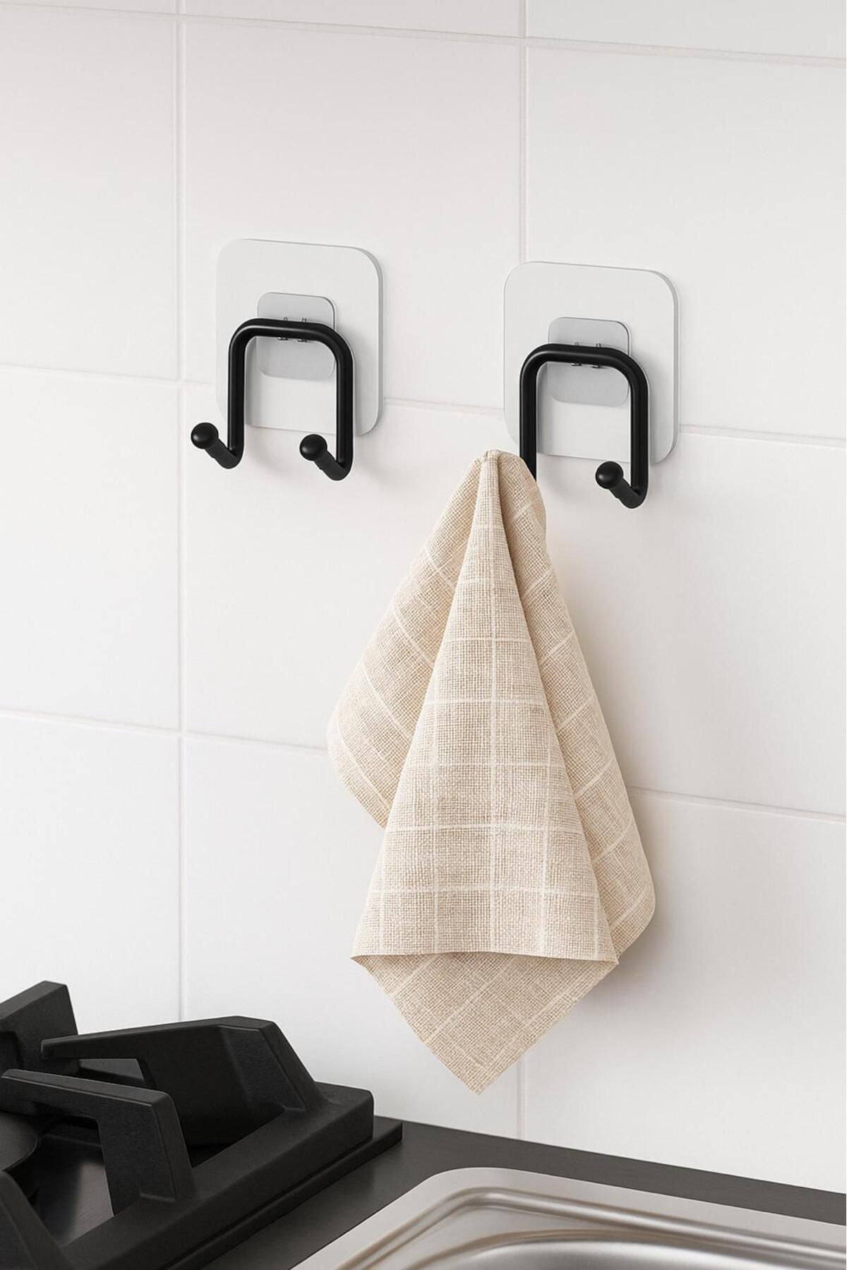 K Karteya Güçlü Yapışkanlı 2 Adet Çift Kancalı Banyo Mutfak Askısı Metal Askılık Duvar Askı Organizer