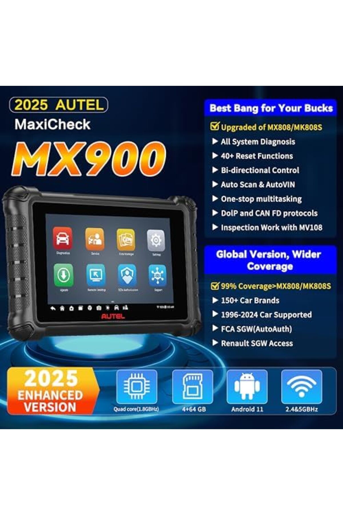 Autel-MaxiCheck MX900 OBD2 Scanner, Upgrade of MK808S MX808S MK808BT MK808Z, Same Function as MaxiCO 4
