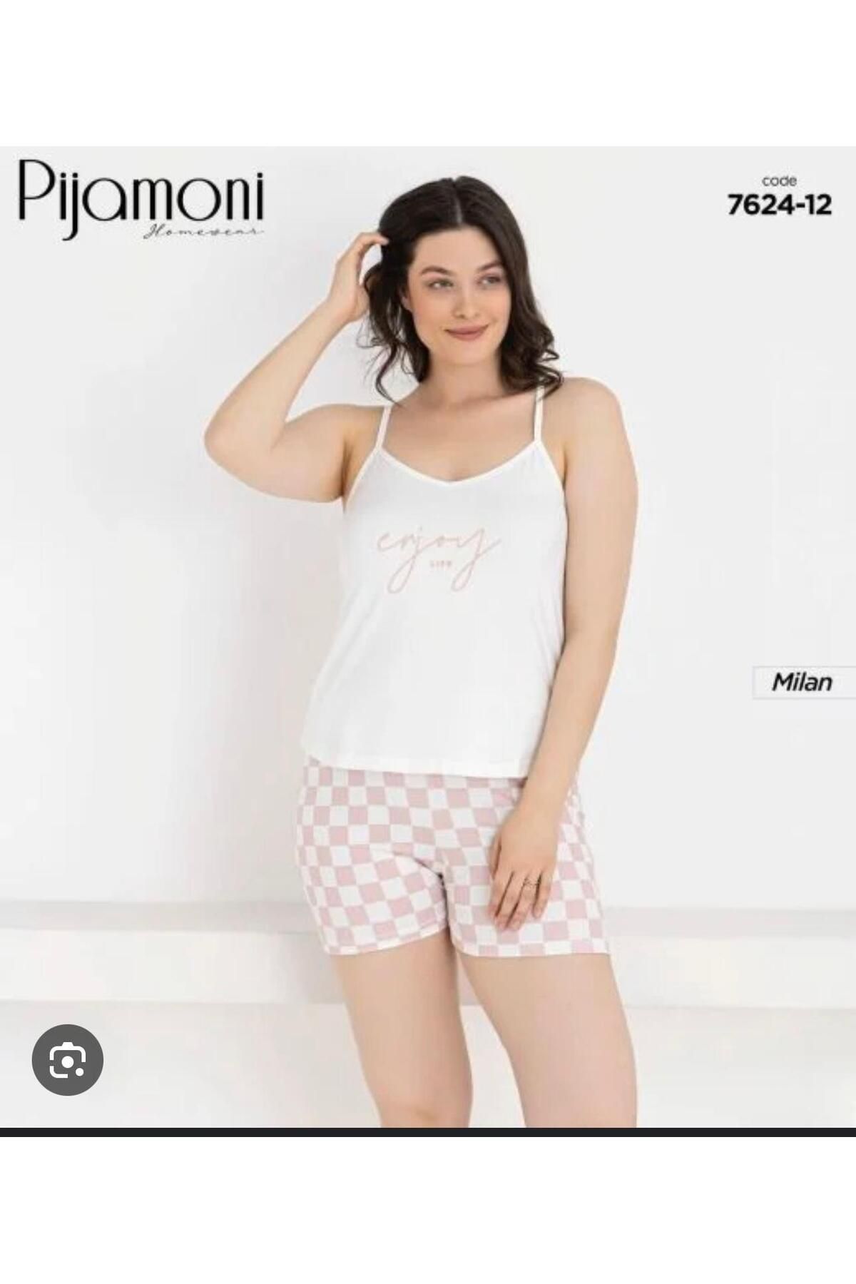 Pijamoni EKRU RENK YAZLIK MİLAN KUMAŞ PİJAMA TAKIMI