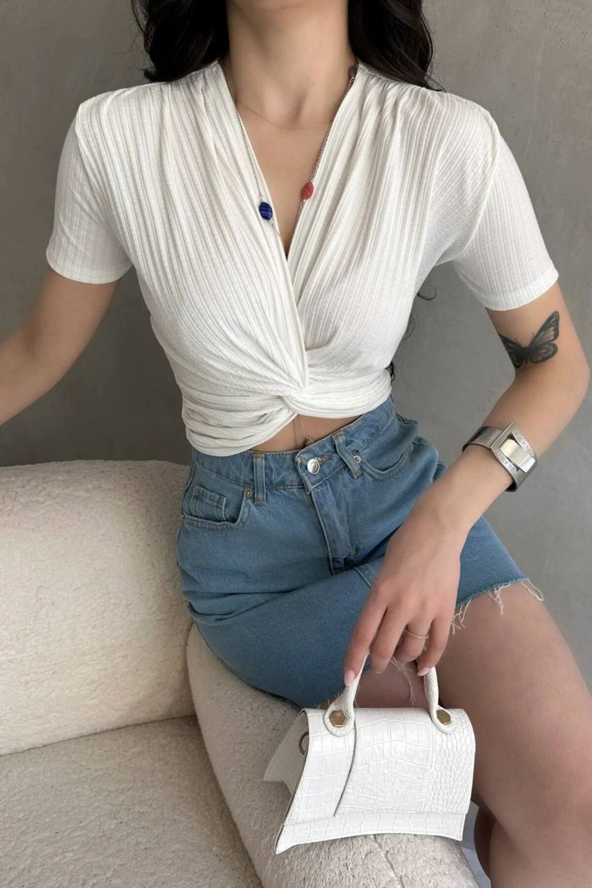 neonstore KRUVAZE YAKA CROP BLUJ