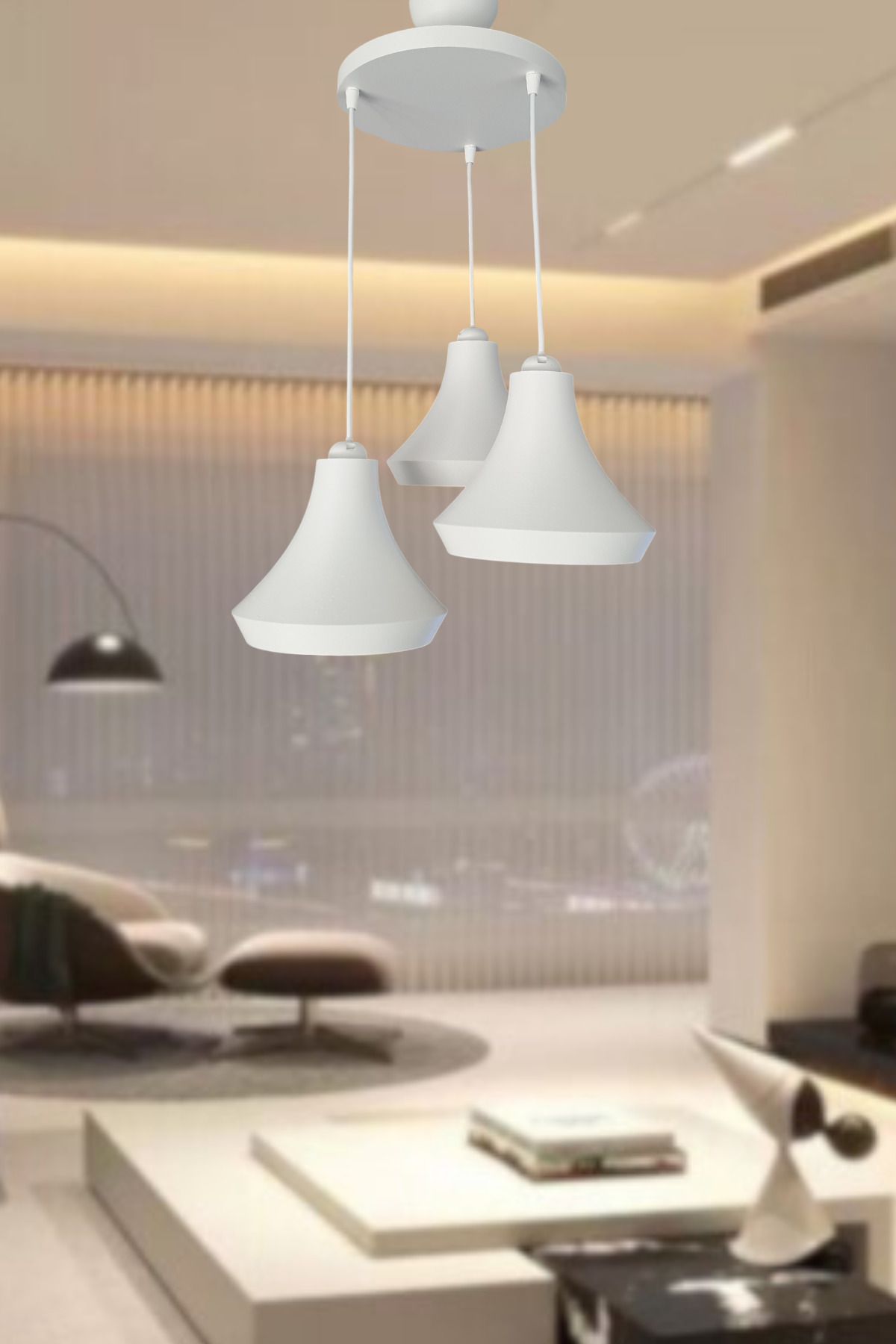 FORECASTE Retro Rustik Model Modern Beton Görünümlü 3'lü Beyaz Sarkıt Avize Cafe Yatak Odası Ofis Salon Mutfak