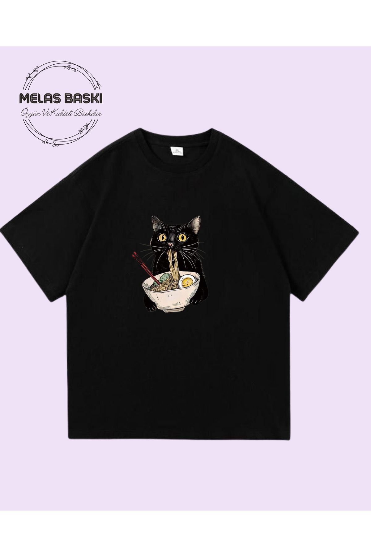 MELAS BASKI Pamuklu Oversize Pinterest Kedi Baskılı Tişört