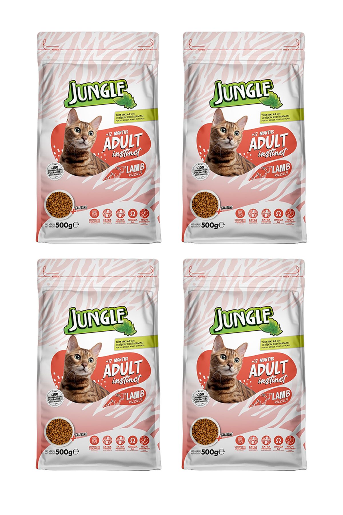 Jungle 500 GR KURU KEDİ MAMASI YETİŞKİN KUZU ETLİ 4'LÜ