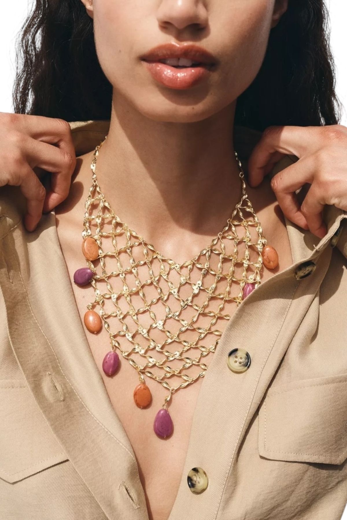 Finery by Nerrs Zr model, Renkli Boncuk Uçlu, Önlük model Kolye