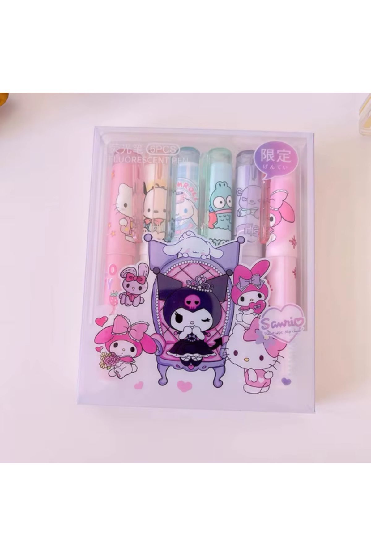 EyER Shoping 6'lı Fosforlu Kalem Seti - Hello Kitty Kuromi ve Arkadaşları