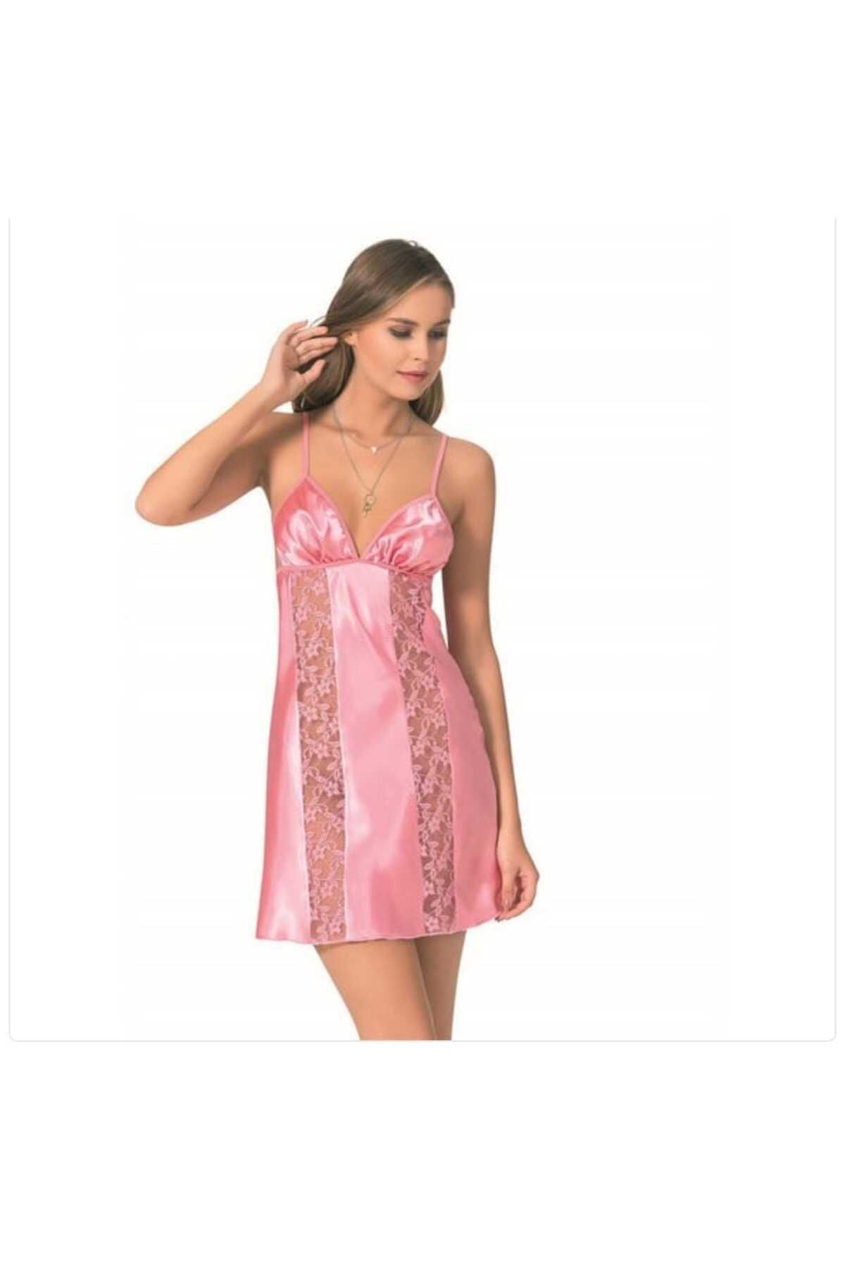 berceste İS BERCESTE DANTELLİ SATEN KISA PEMBE GECELİK