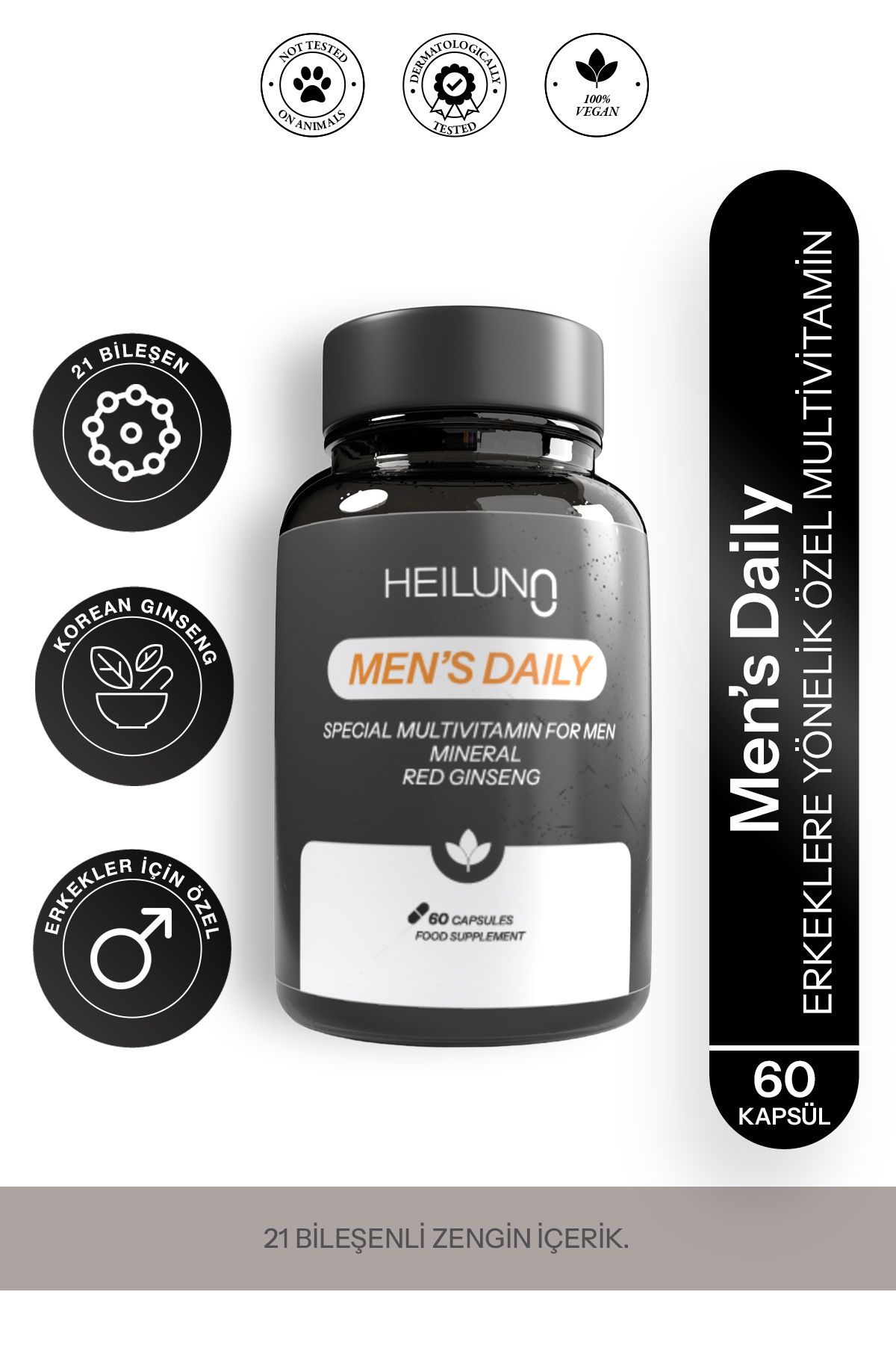 Heiluna Men's Daily Erkeklere Özel Multivitamnin | 60 Kapsül | Vegan