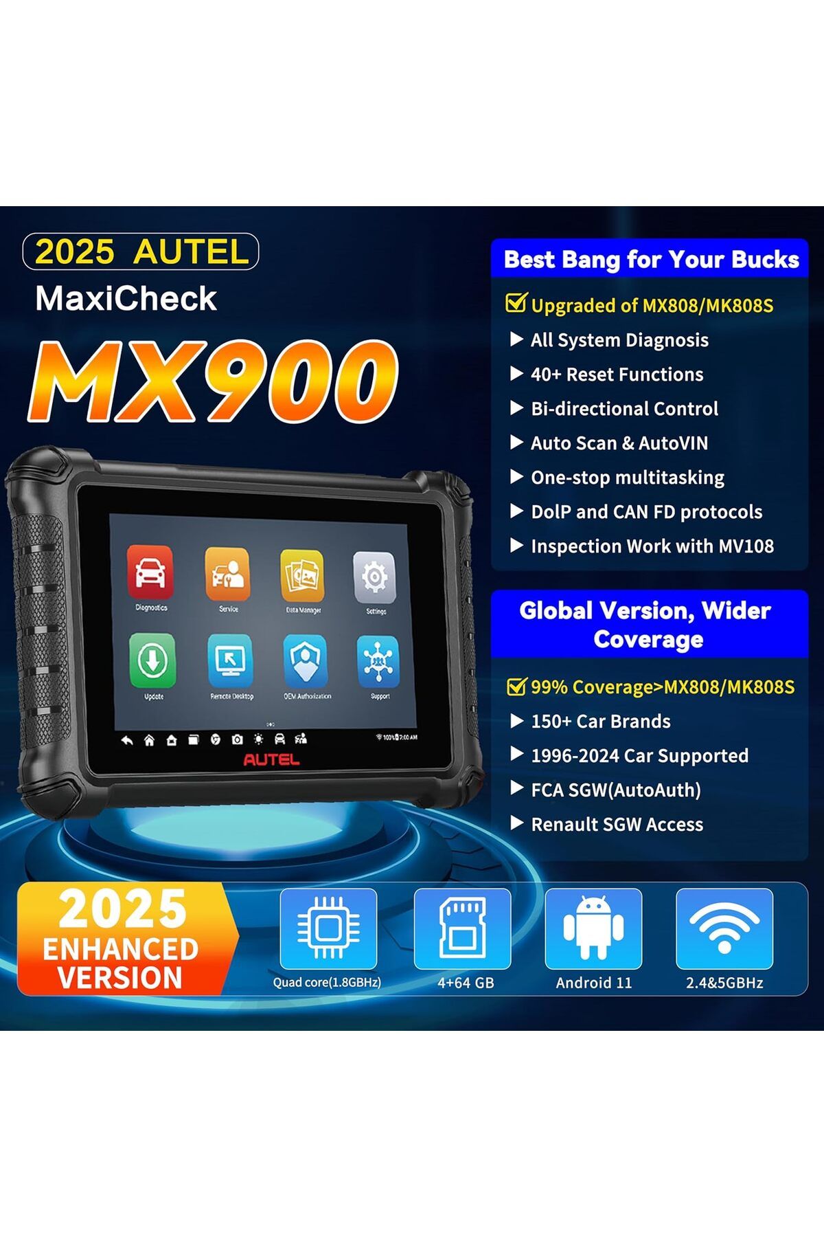 Autel-MaxiCheck MX900 OBD2 Scanner, Upgrade of MK808S MX808S MK808BT MK808Z, Same Function as MaxiCO 3