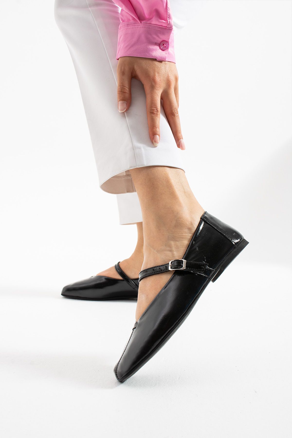 Siena Shoes Lumi Kadın Tek Bantlı Hakiki Deri Babet Siyah Rugan