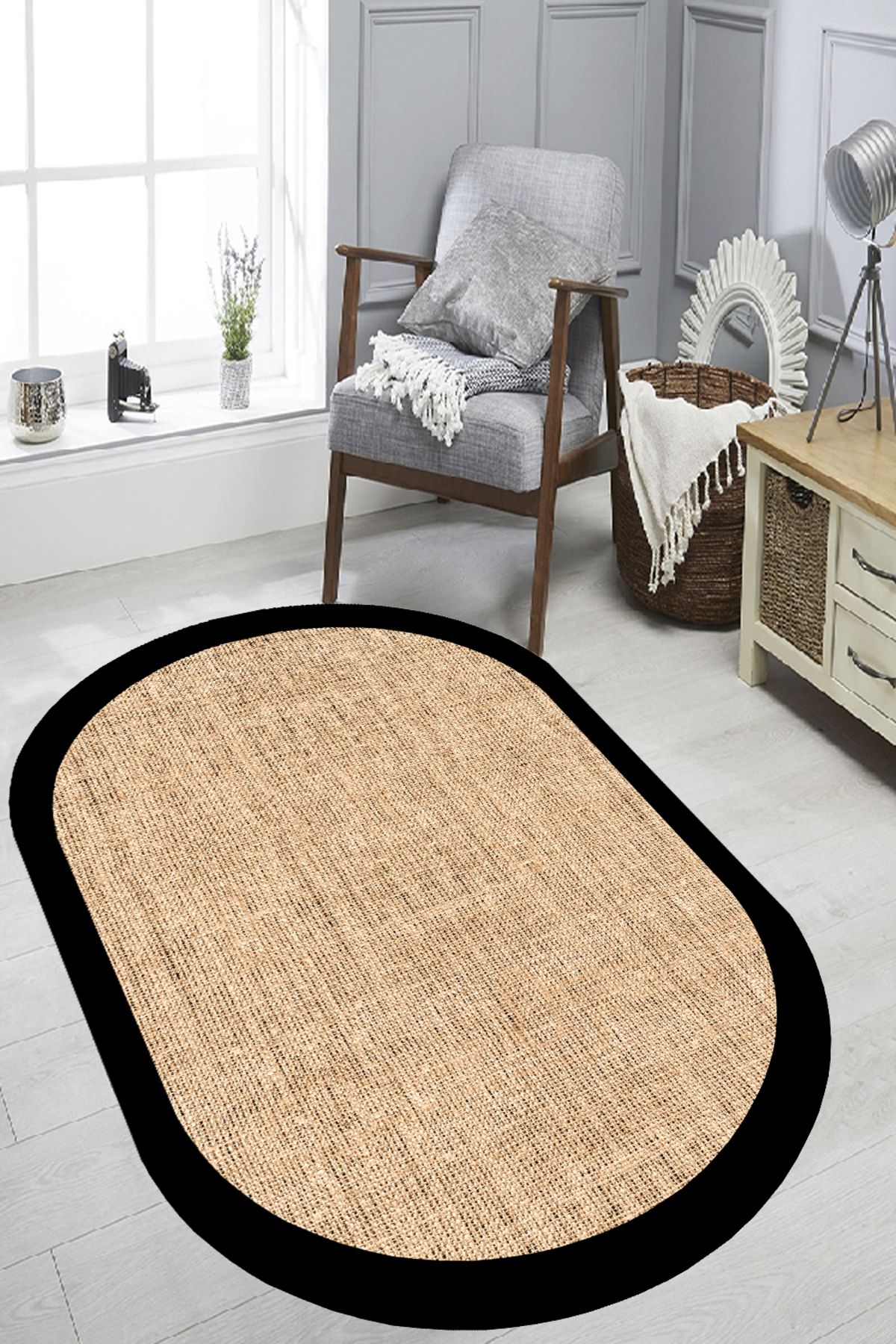 eco concept Dijital Baskı Jüt Görünümlü Halı, İskandinav Halı, Makinede Yıkanabilir Salon Halısı Yolluk