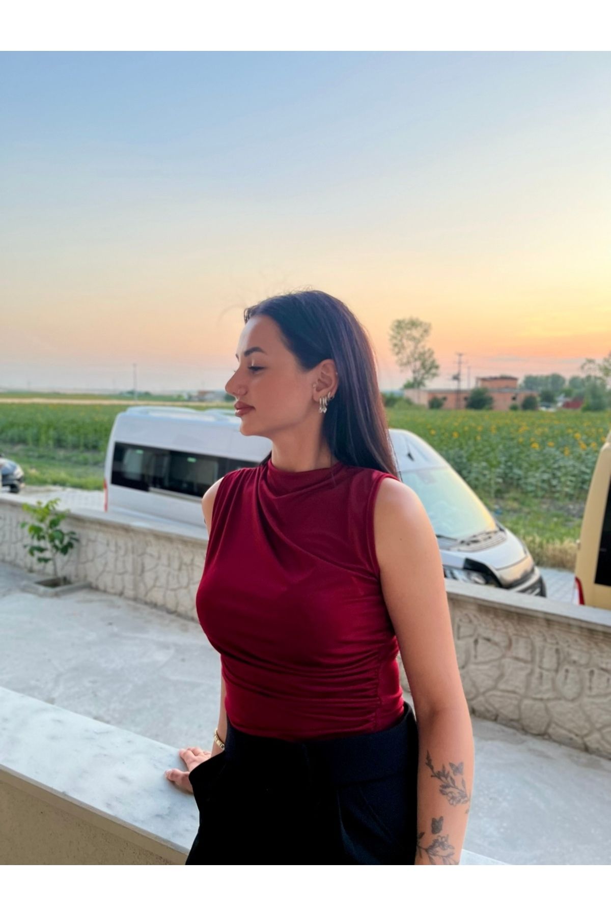 MODA Büzgülü bordo bluz