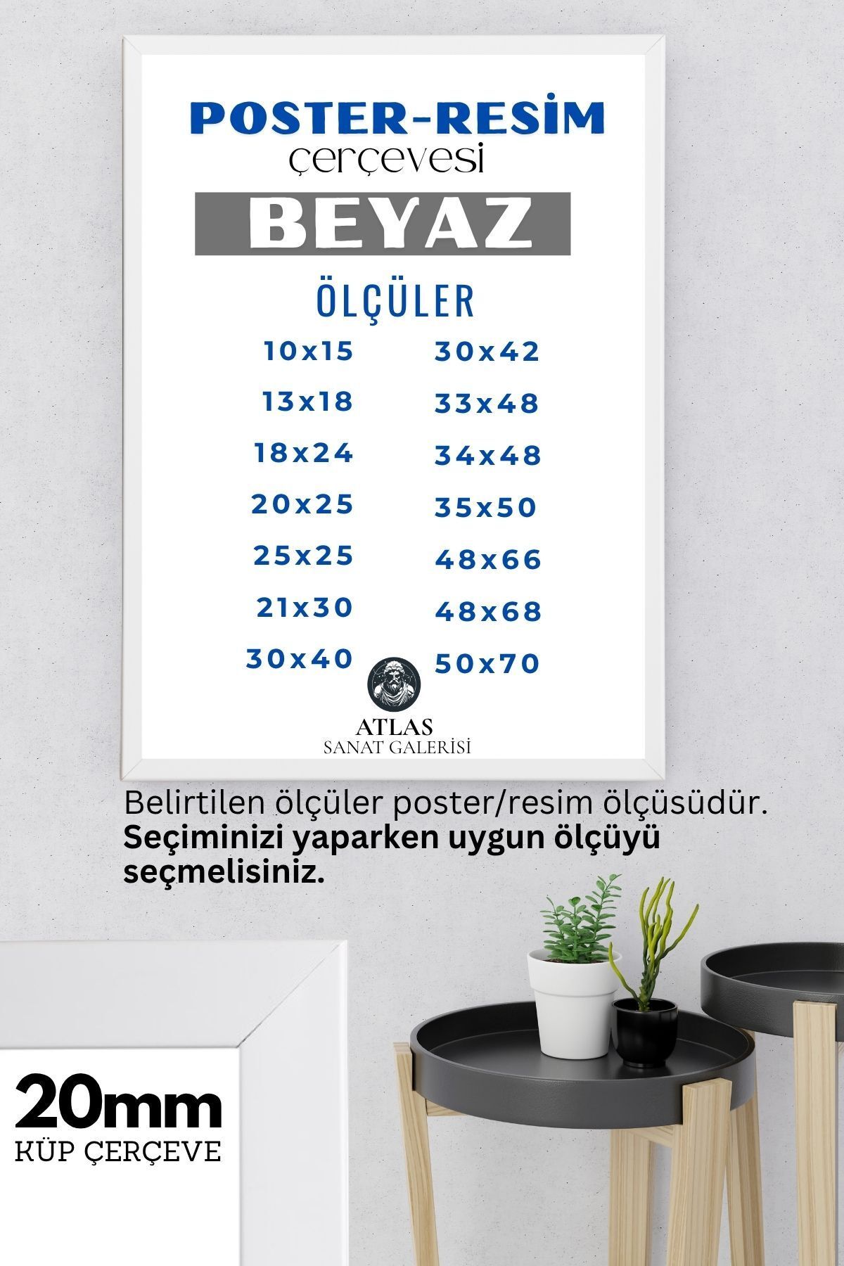 ASG Poster Resim Belge Resim Çerçevesi PVCli Postersiz Resimsiz Beyaz Çerçeve