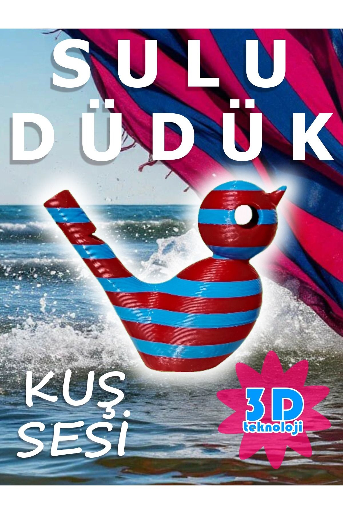 Kabajur Bordo mavi çizgili 3D sulu düdük - bülbül sesi oyuncak